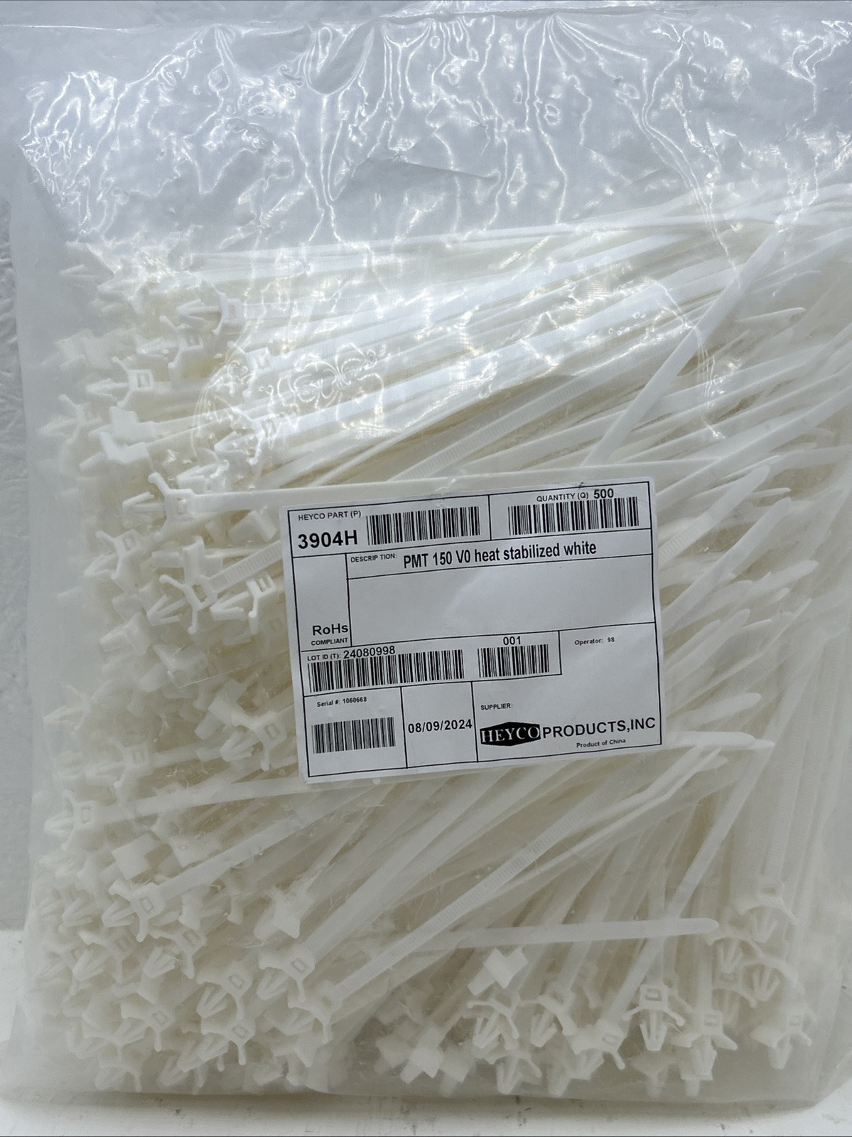 Lot Of 500 Heyco 8" Natural PMT 150 Heat Stabilized Tension Wing Cable Tie 3904H