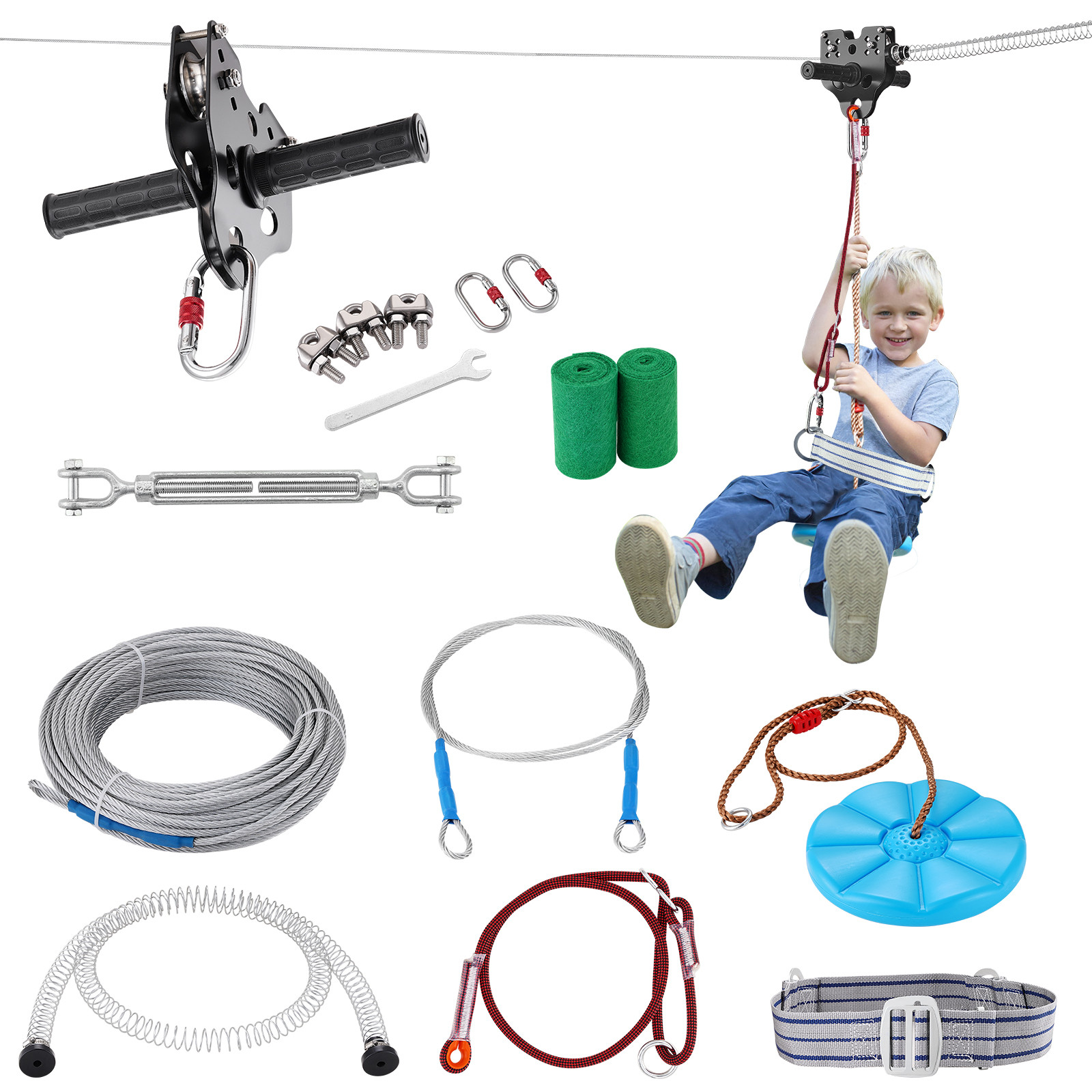VEVOR 160 ft Zip Line Kit for Kids Adult Trolley Slackers Zipline Up to 330 lb