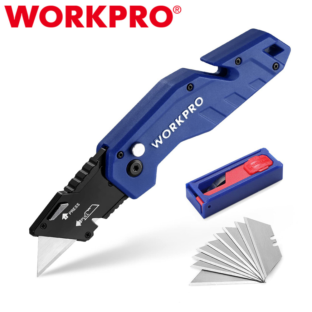 WORKPRO Utility Knife Folding Box Cutter Wire Stripper Gut Hook Nylon Handle NEW