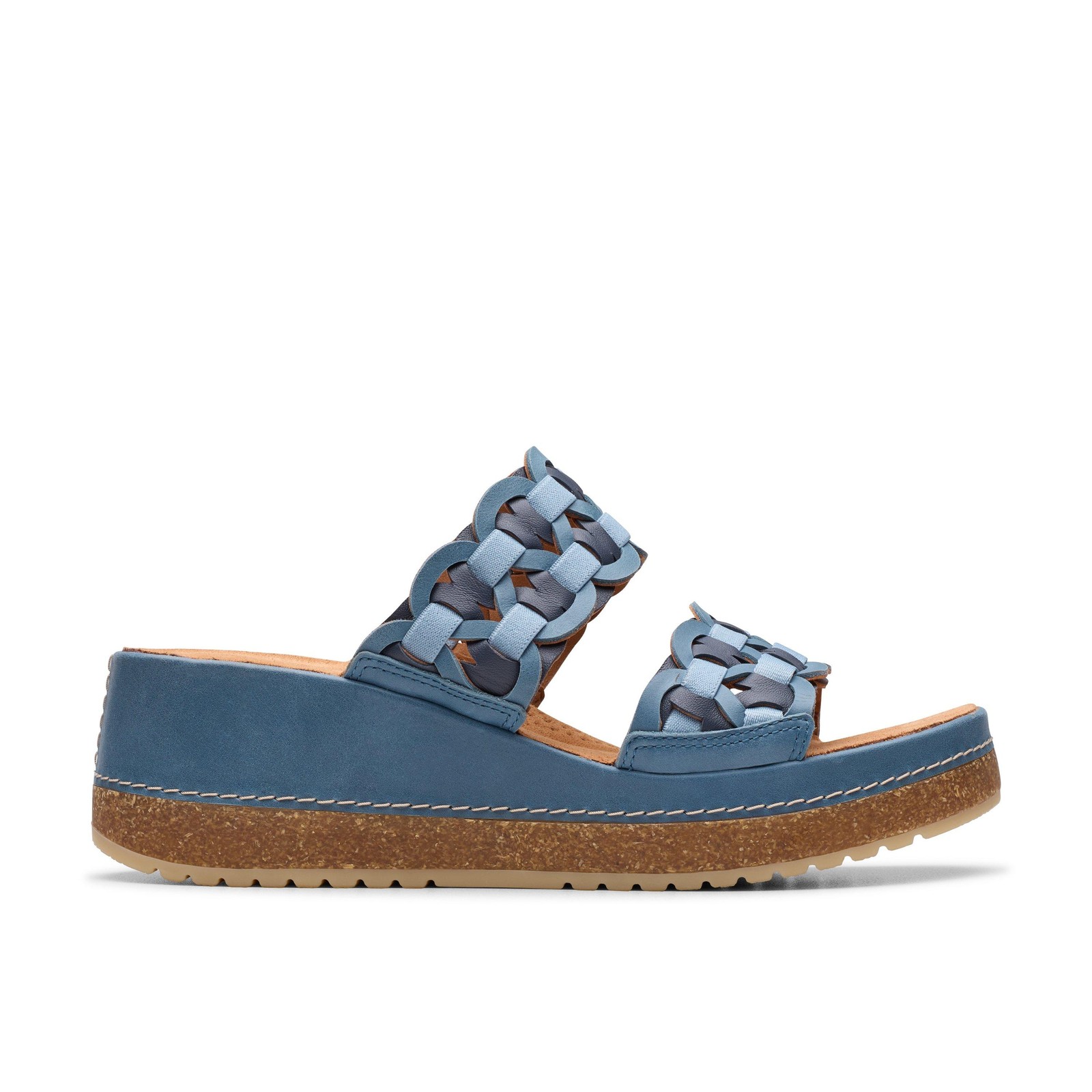 Clarks Womens Kassanda Mule Blue Leather/Synthetic Casual  Sandals Shoes