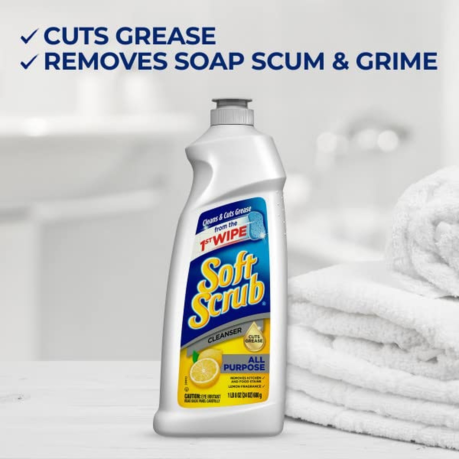 Soft Scrub All Purpose Cleaner, Surface Cleanser, Lemon, 36 Fluid Ounces, 6 C...
