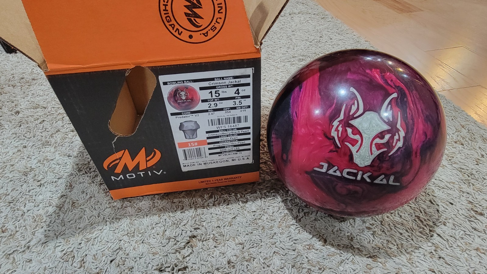 Motiv Crimson Jackal Bowling Ball 1st Quality | 15 Pounds | 3.5" Pin | 2.9oz TW