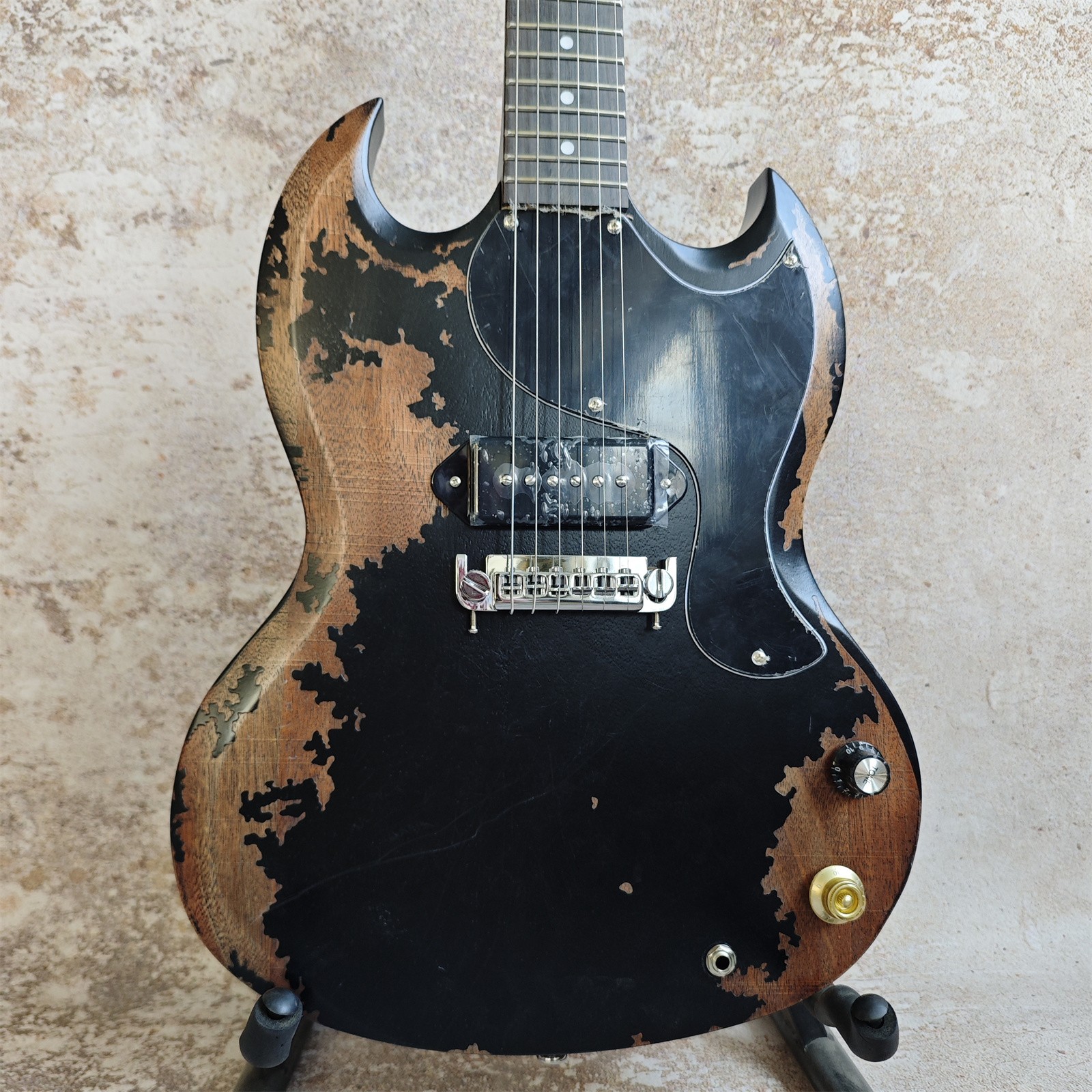 Custom Shop SG Relic Black Electric Guitar P90 Pickups Chrome Parts
