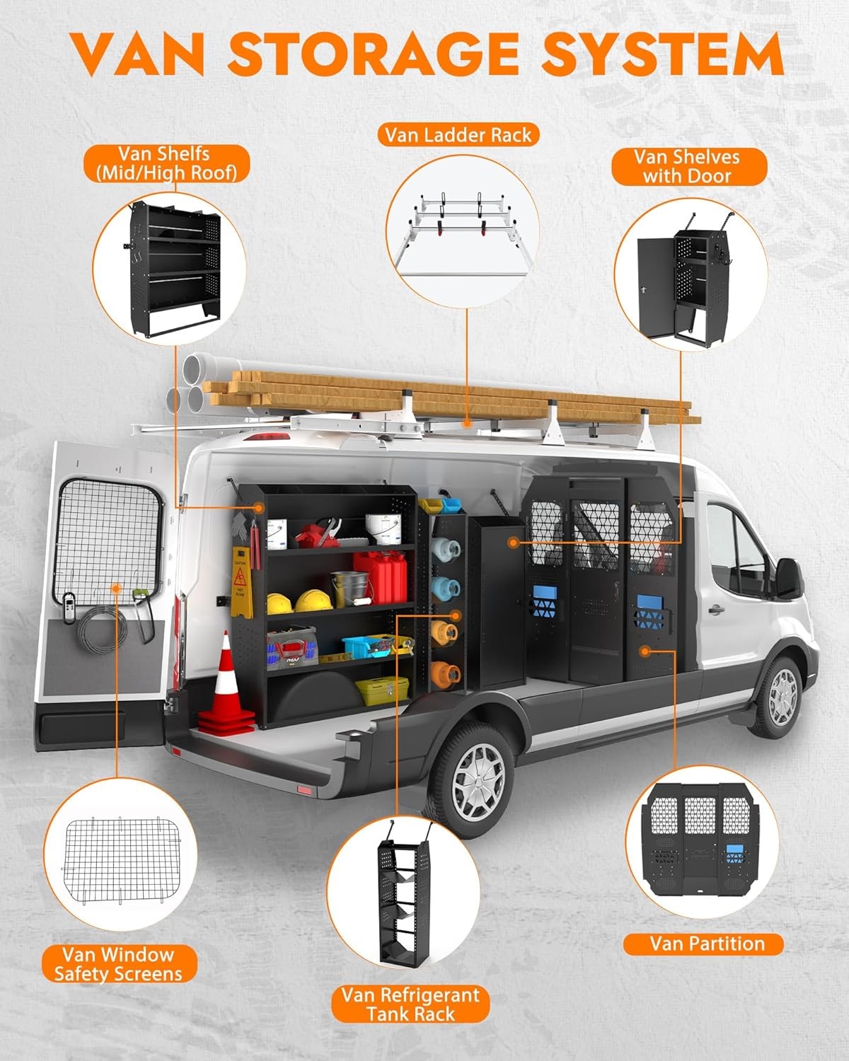 MELIPRON 42''W x 60''H x 13''D Mid/High Roof Steel Cargo Van Shelves Storage