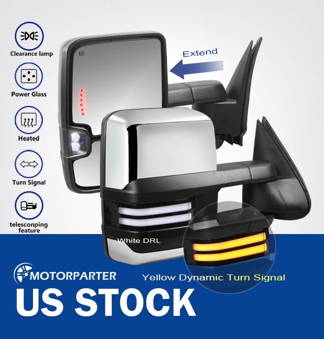 Chrome Tow Mirrors Power Heated Dynamic For 2014-18 Chevy Silverado 1500 2500