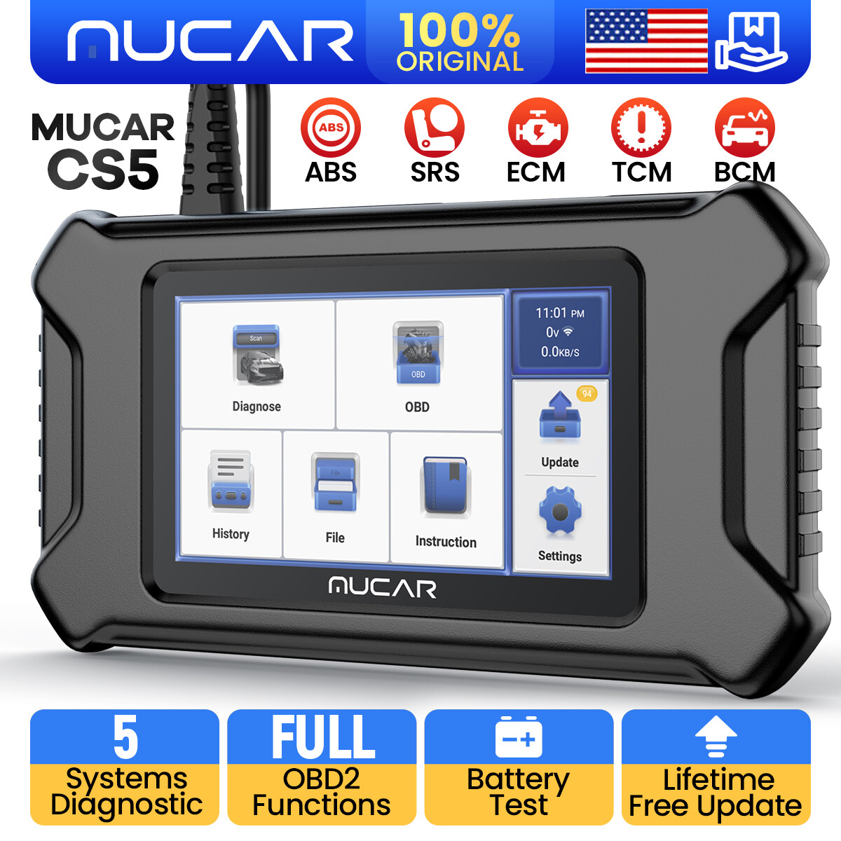 MUCAR CS5 Car OBD2 Scanner Code Reader Engine ABS SRS TCM BCM Diagnostic Tool
