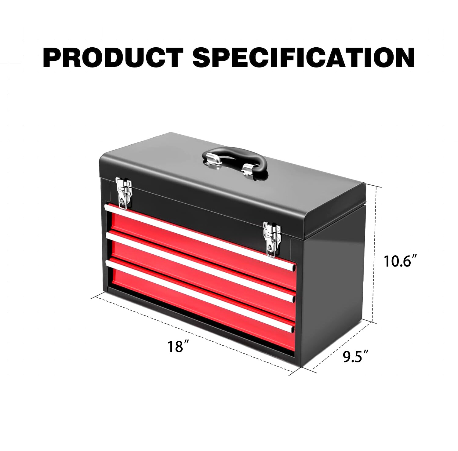 Steel Portable Tool Box 3 Drawer Top Storage Toolbox with Lockable