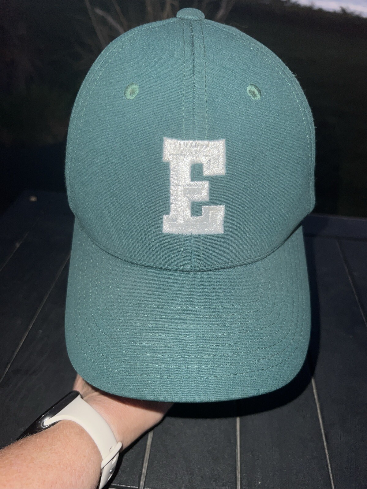 White E on Green  Hat Cap Pacific Headwear Performance Size SM-MD EUC