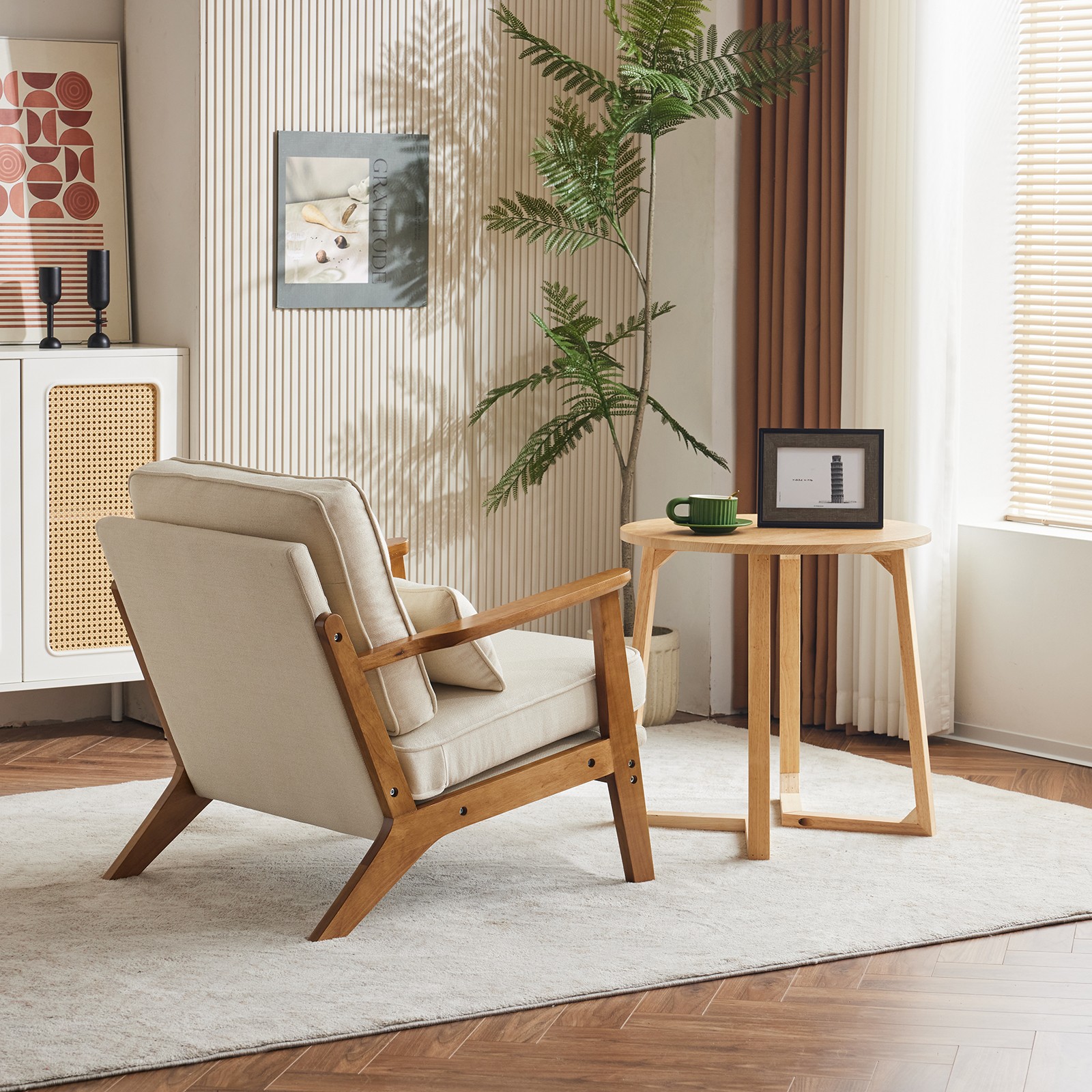 Retro casual chair, mid-century style wide chair, armchair with lumbar support