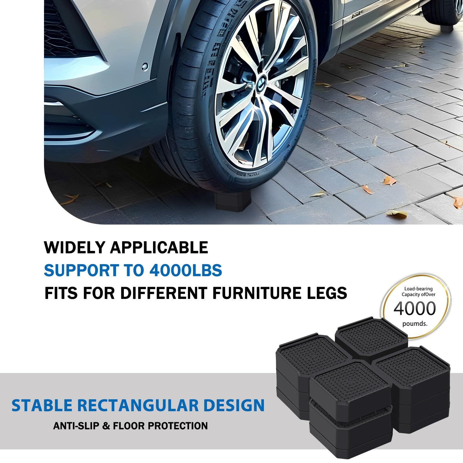 Heavy Duty Bed Furniture Risers Adjustable Rectangular Support Blocks for Bed...
