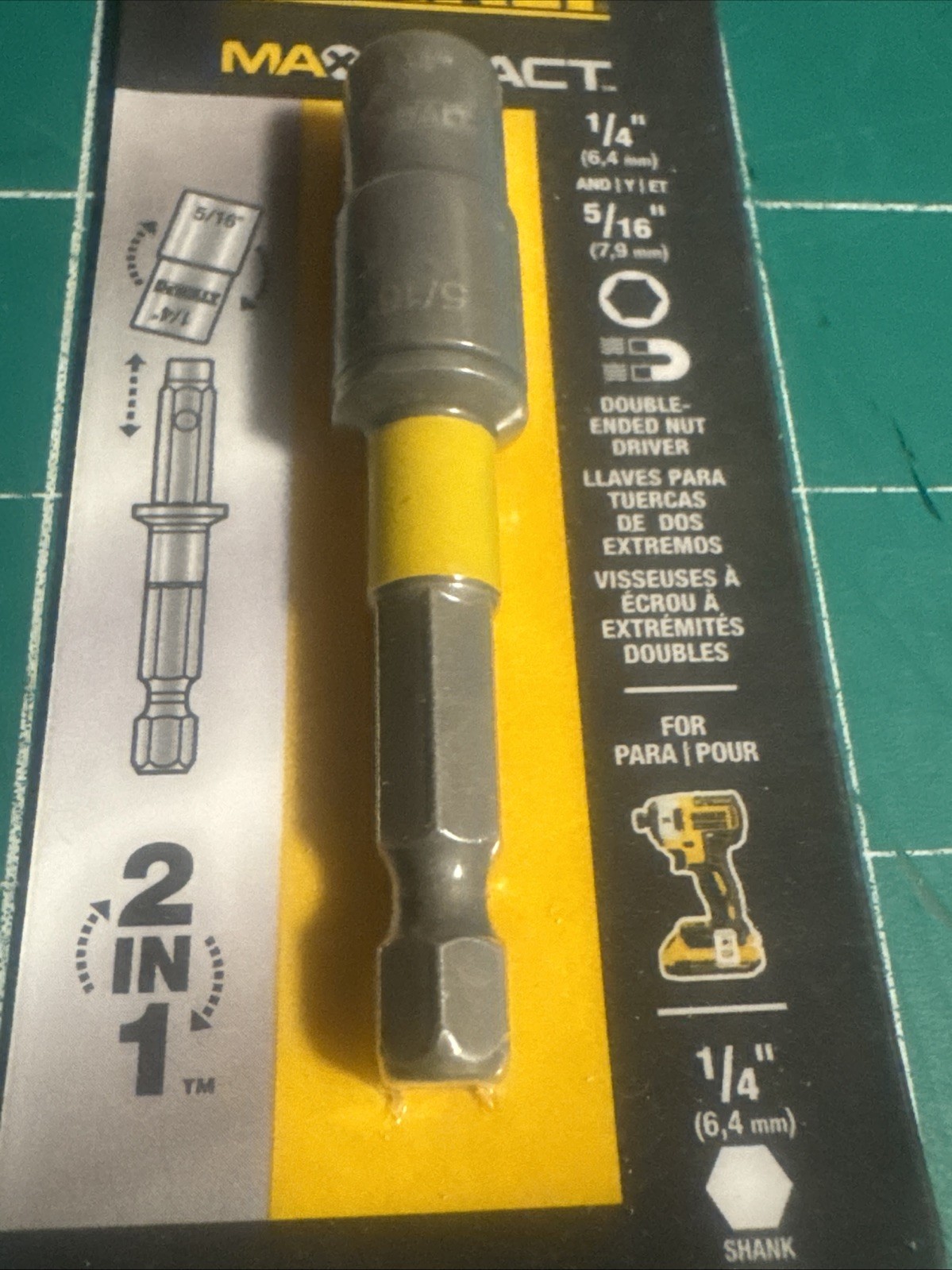 DeWALT MAX Impact Double Ended Magnetic Nut Driver (1/4” & 5/16”) 2 In 1 NEW