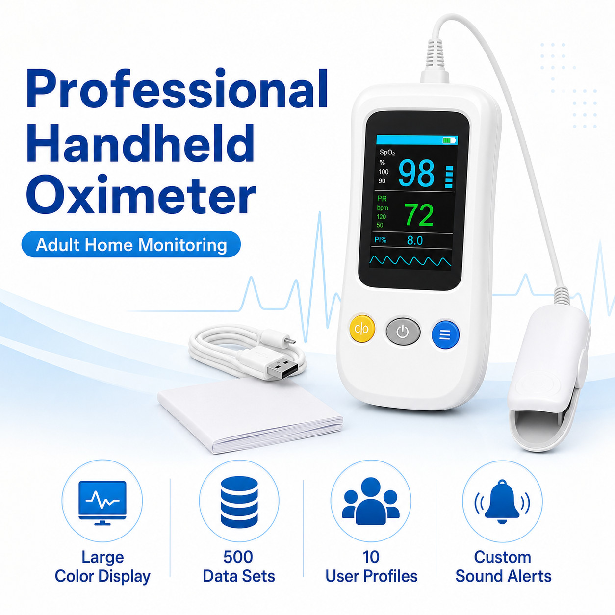 Digital Rechargeable Fingertip Pulse Oximeter SpO2 Heart Rate Monitor Handheld