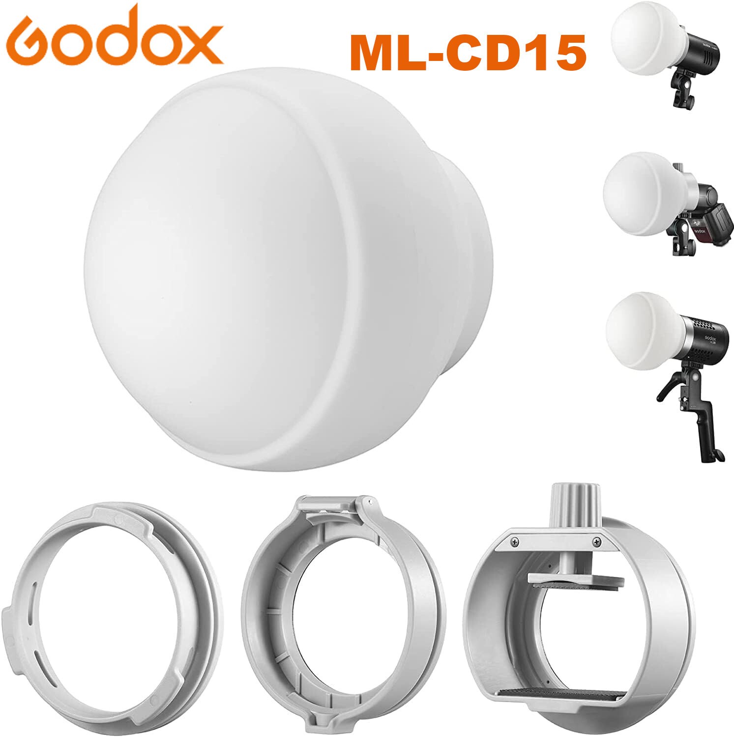 Godox ML-CD15 ML-CS1625 Diffuser Dome Softbox 3 Adapter for Camera Flash light