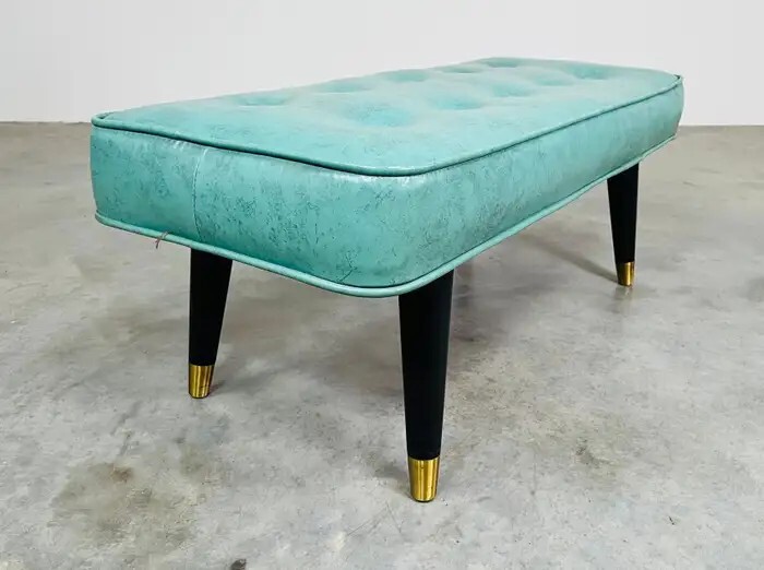 Vintage Mid-Century Milo Baughman Style Turquoise Tufted Bench