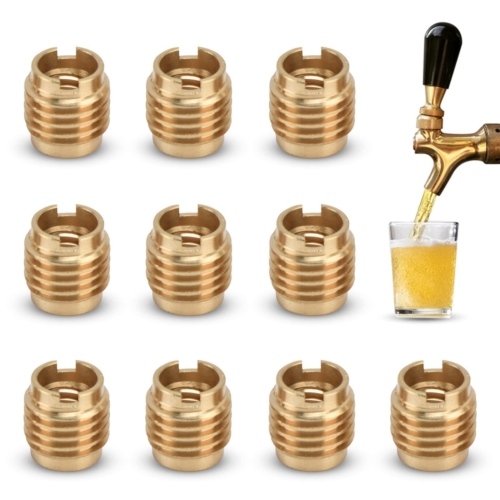 10 PCS Threaded Inserts, Brass Dual-Threaded Insert for Wooden Tap Handle Bee...