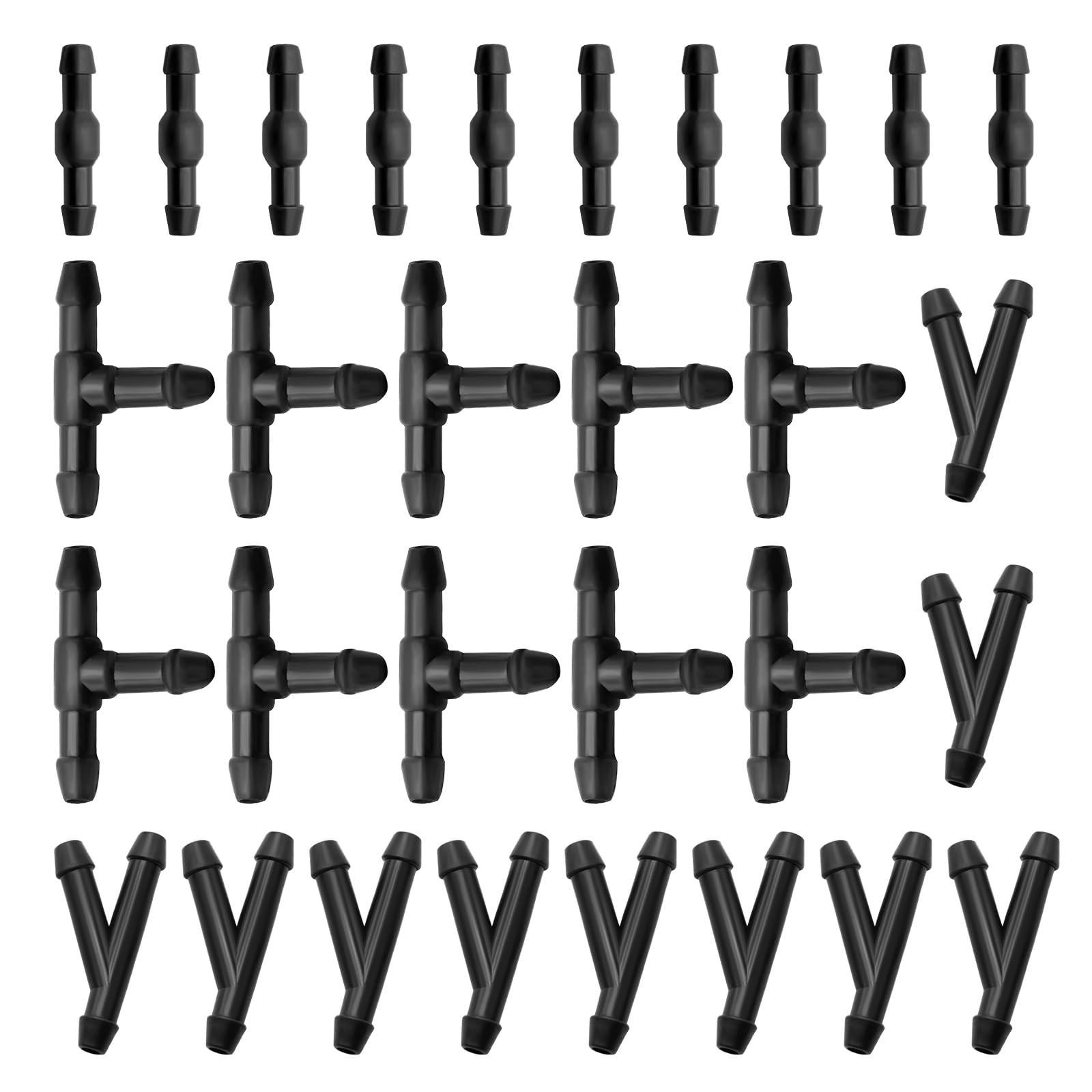Fkewp 30 PCS Windshield Wiper Hose Connectors, I-Type Y-Type T-Type Car Black