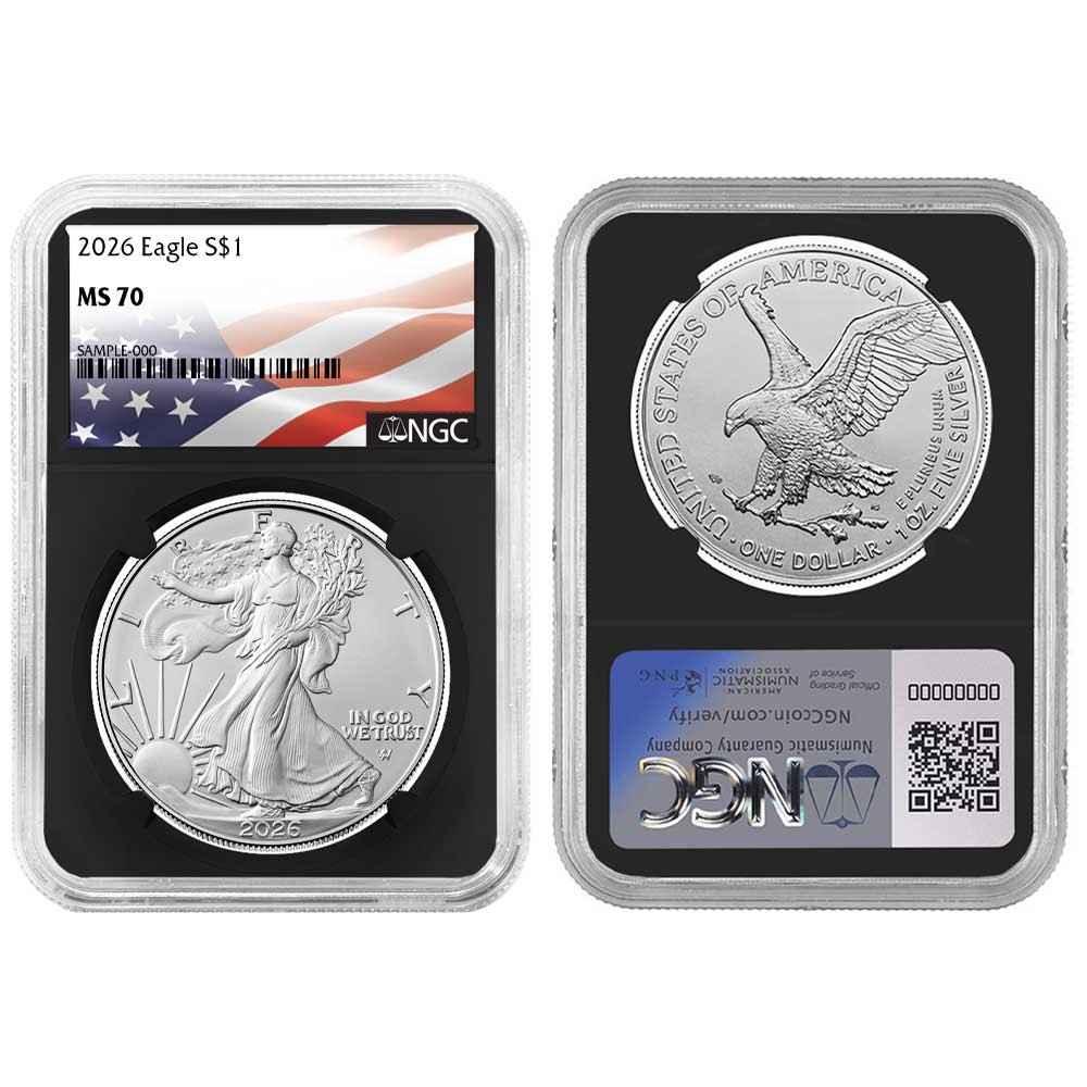 2026 $1 1-oz American Silver Eagle NGC MS70 Flag Label Retro Core