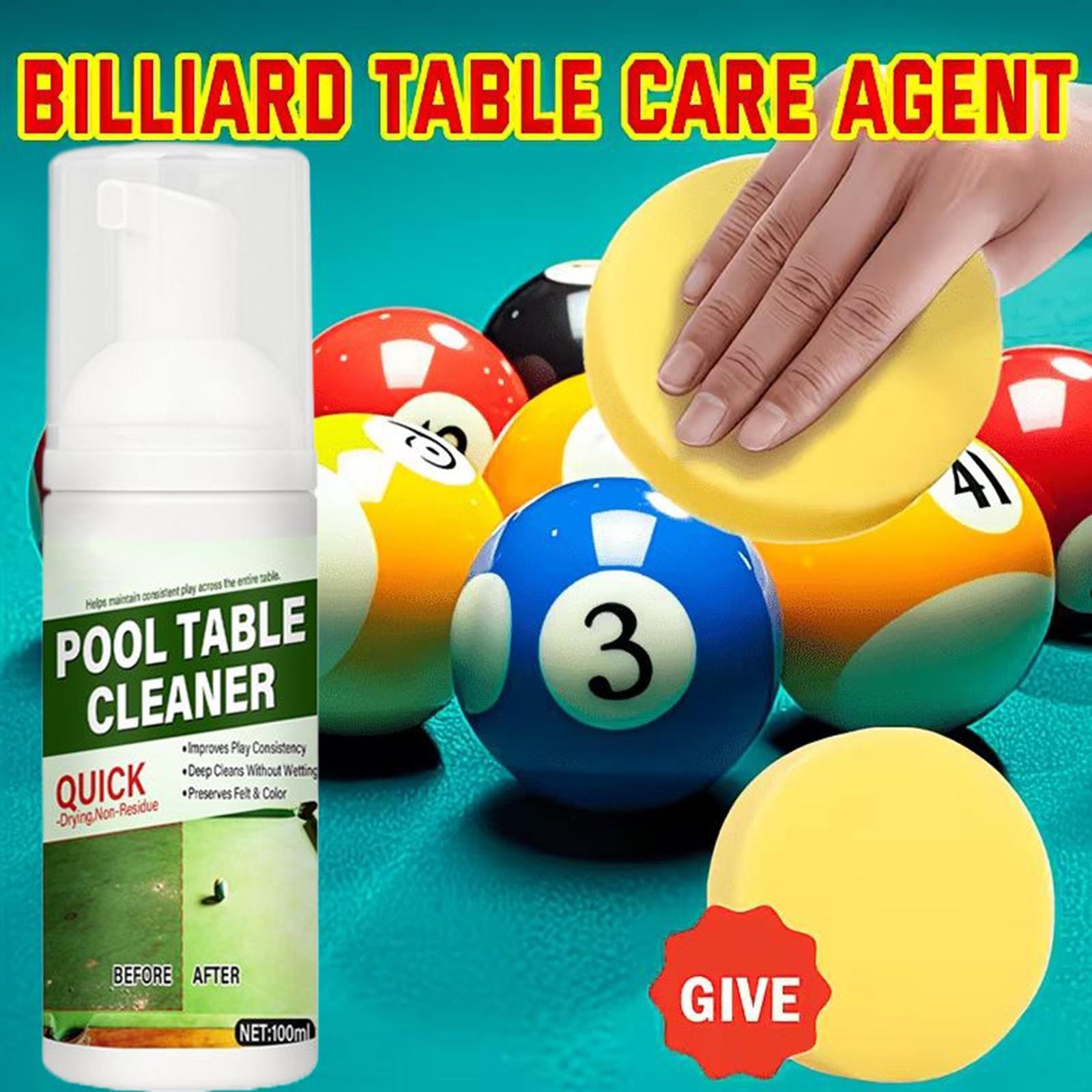 Quick Clean Pool Table Felt Cleaner - Cleaner Spray 100ml & Towel