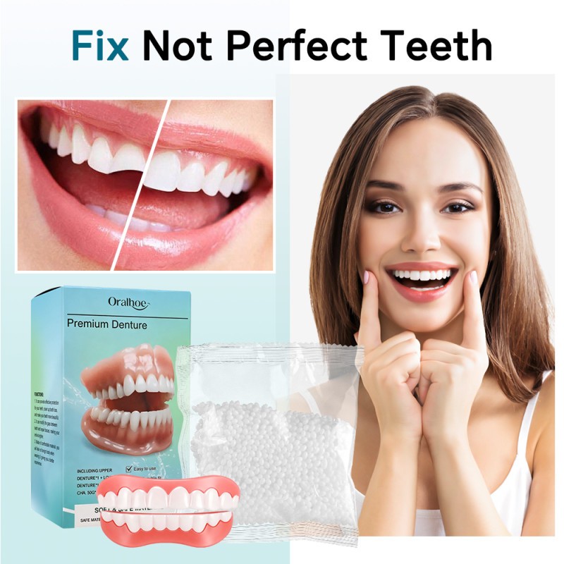 DIY Full Denture Set,Soft & Safe Moldable False Teeth Set,Upper & Lower Braces
