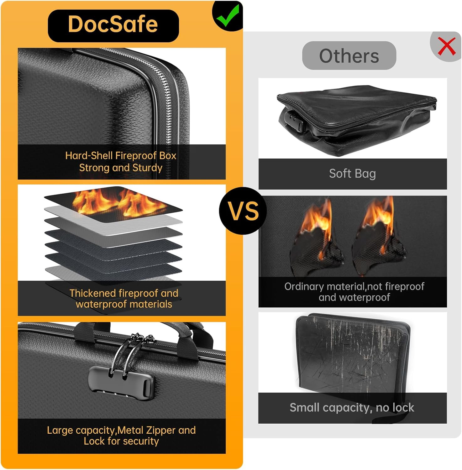 Fireproof File Organizer with Lock, Hard-Shell Case Fireproof Document Box with