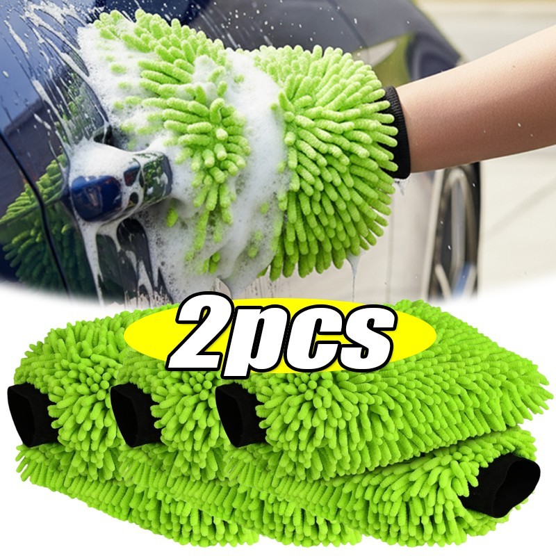 2 Pack Microfiber Car Wash Mitt Scratch Free Ultra Absorbent Car Cleaning Gloves