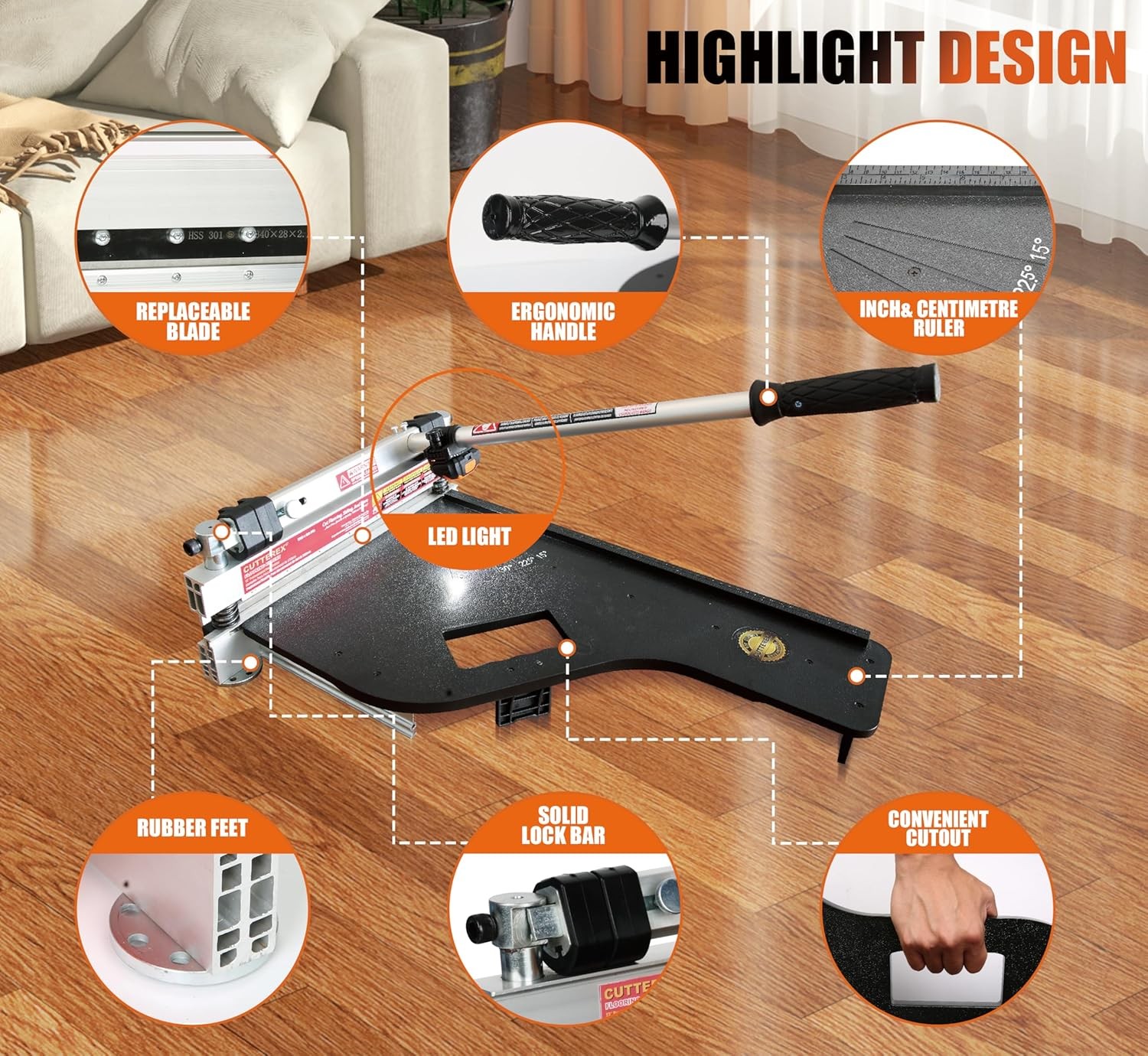 13” Vinyl Floor Cutter with Wheels – Easy Angle & Length Cutting, Flooring Tools