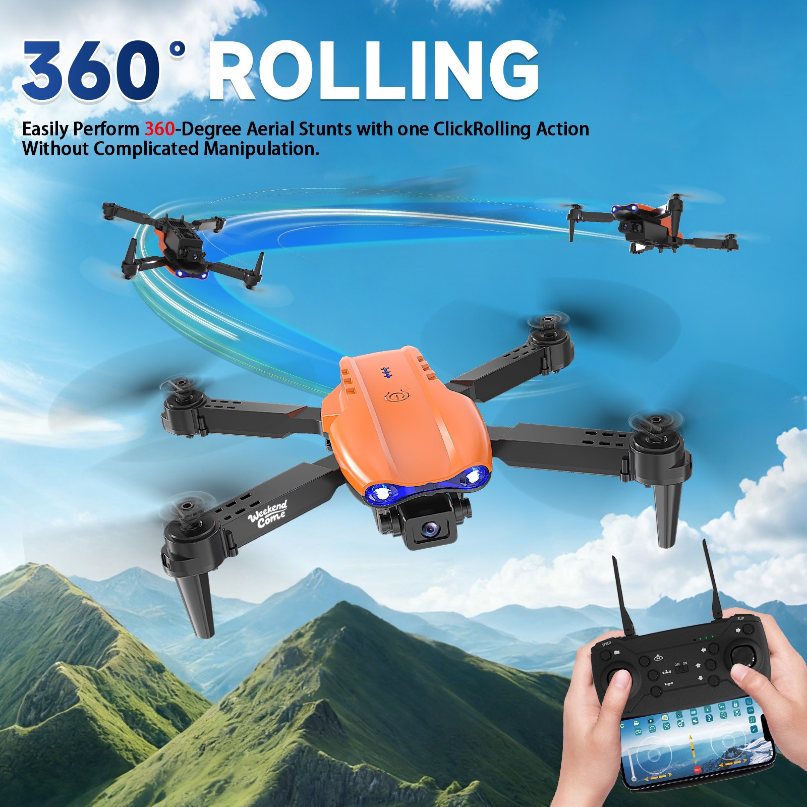 RC Drone HD Dual Camera WiFi FPV Foldable Quadcopter Remote Control 4 Battery