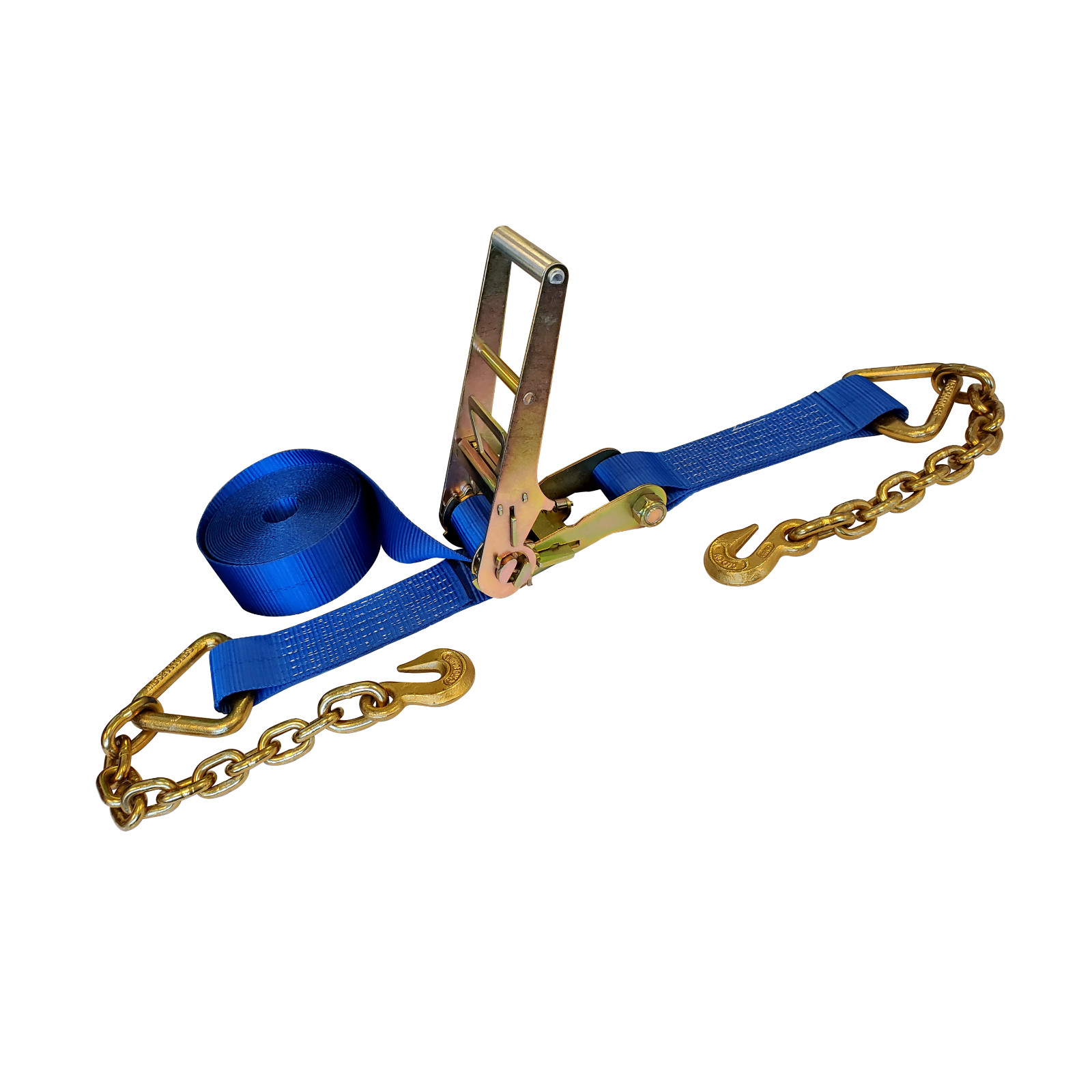 1 Pack USA 3" x 30' Ratchet Strap W/ Chain Extension Flatbed Truck Tie Down Blue