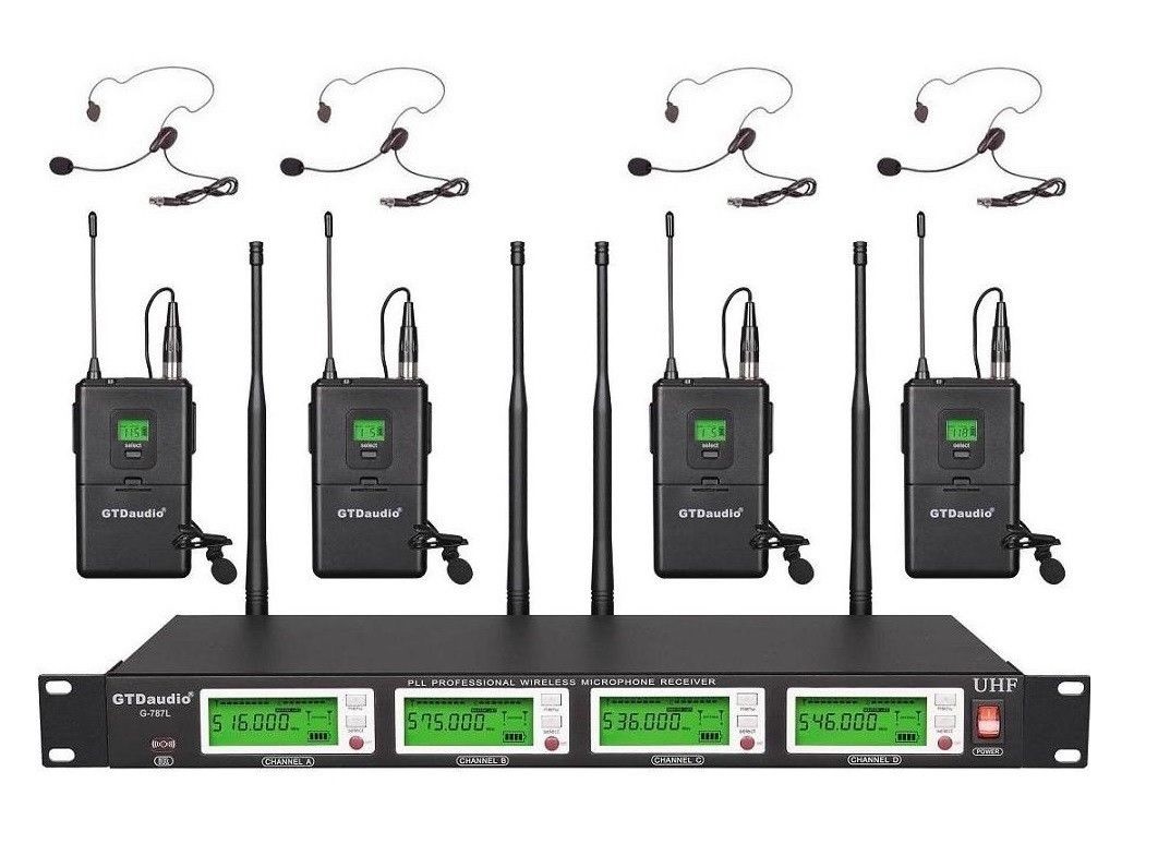 GTD  4x800 Ch Diversity Wireless Lavaliere Lapel Headset Microphone Mic 787L