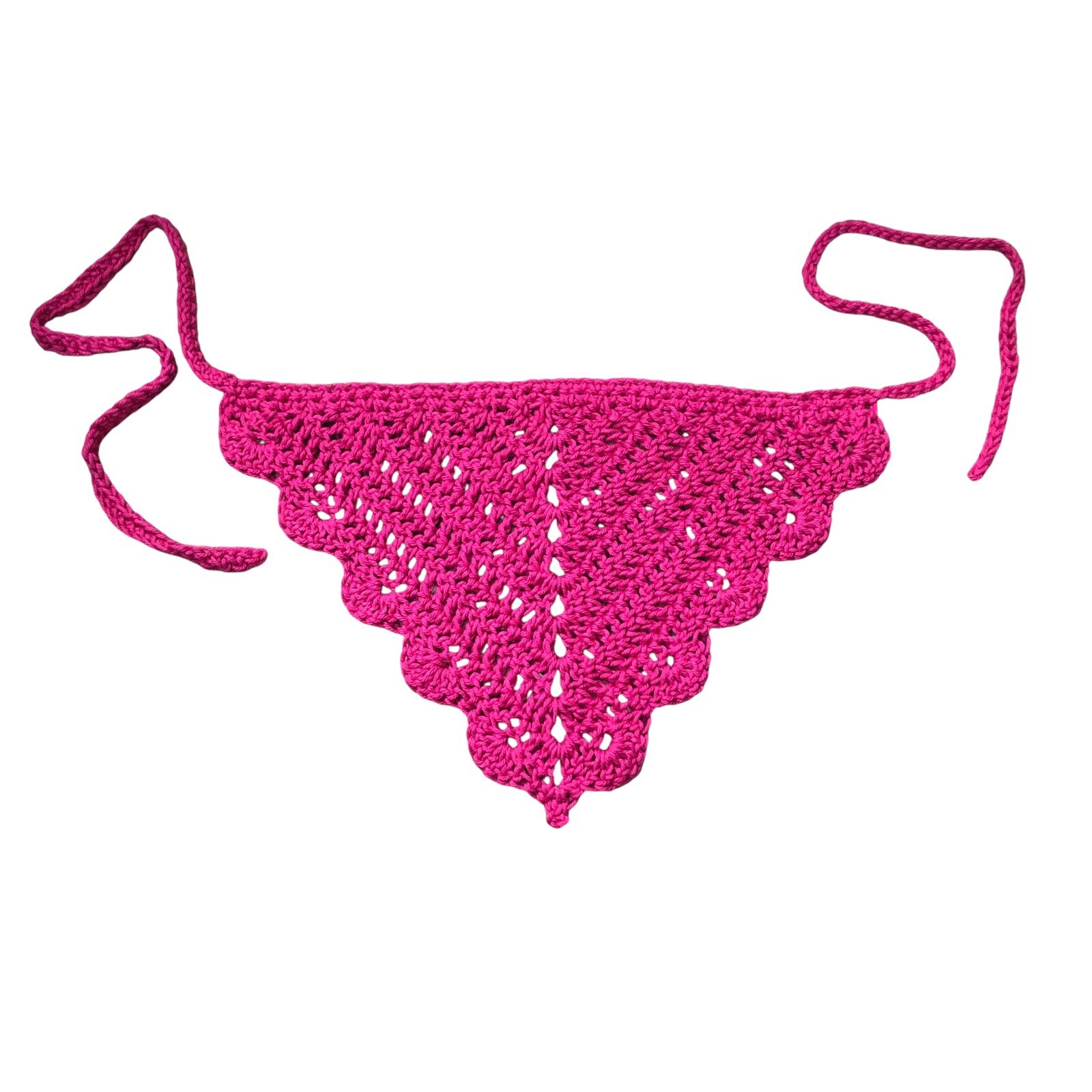 Handmade Crochet Scalloped Edge Open Weave Pink Bandana