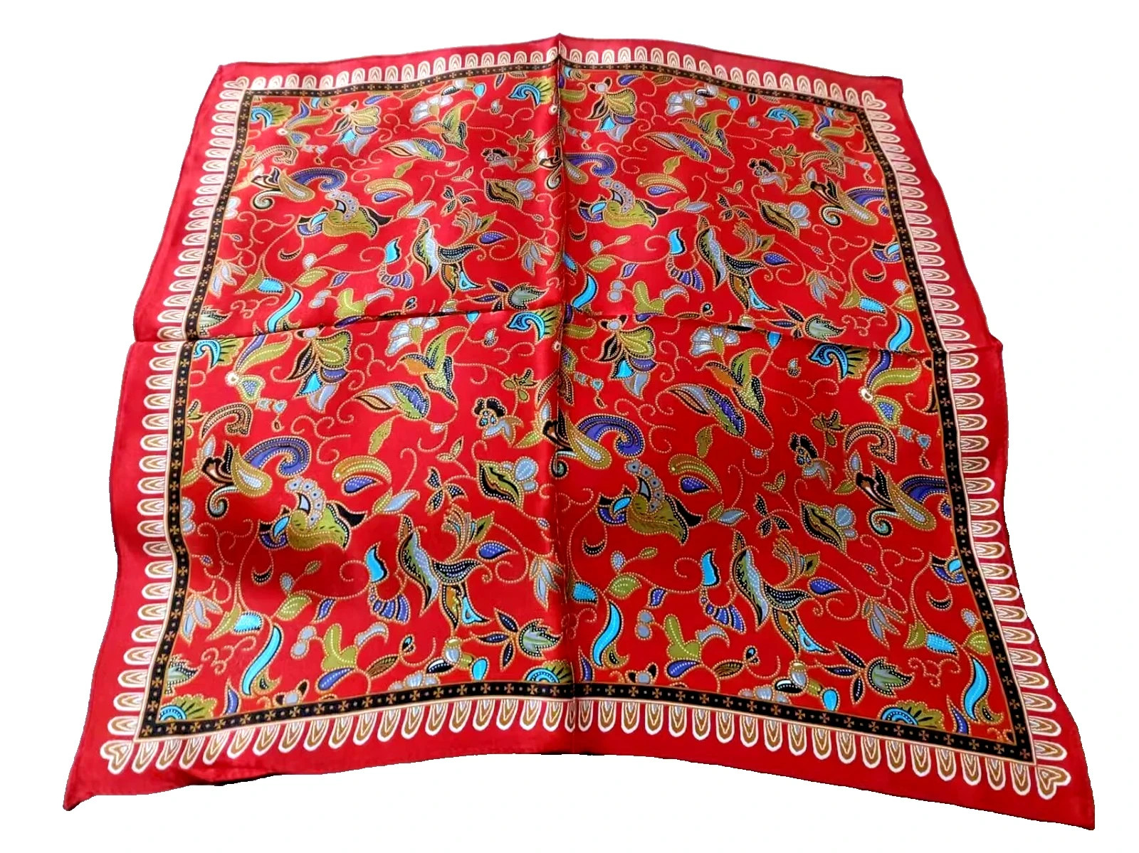 21”X21"Red Paisley Print Pure Mulberry Satin Silk 12momme Scarf 53x53cm5-156