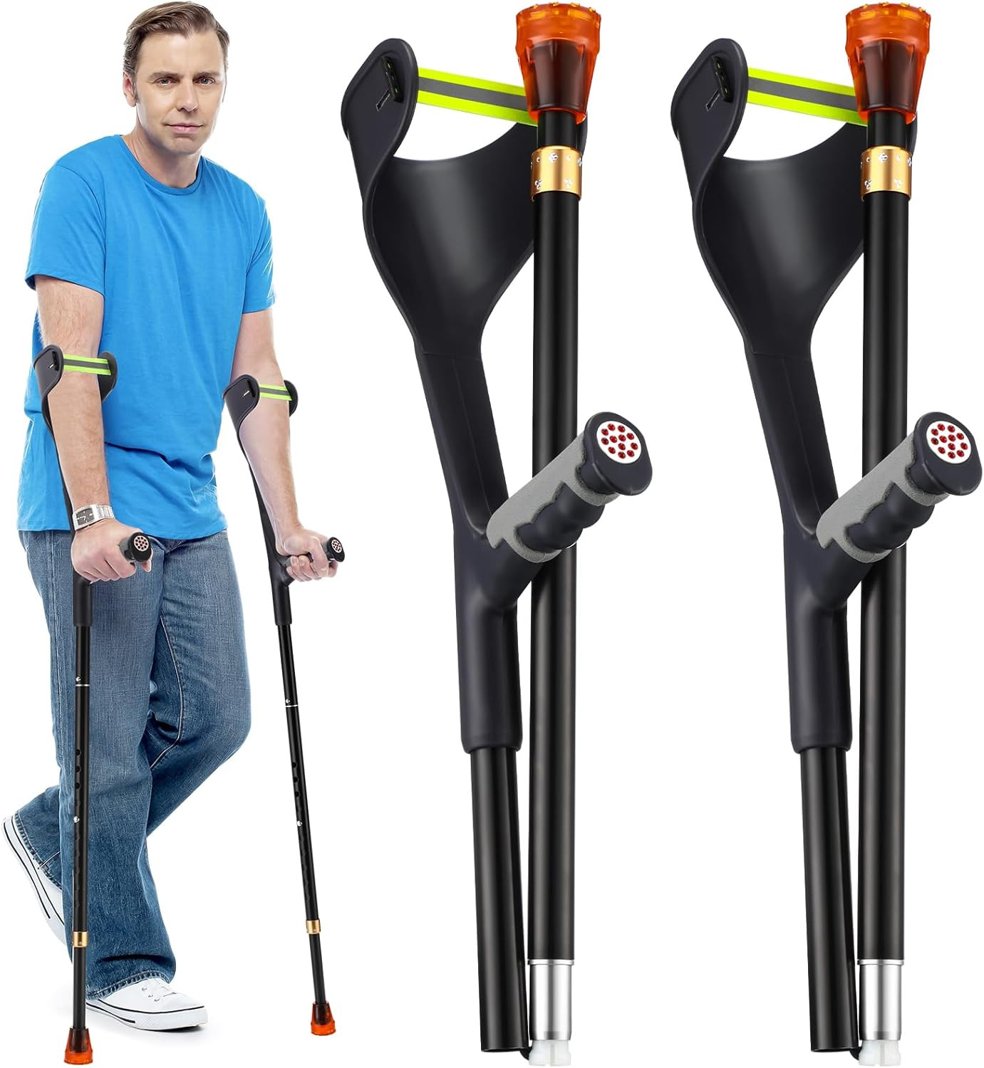 Lightweight Adjustable Forearm Crutches for Adults - 2 Pcs, Black