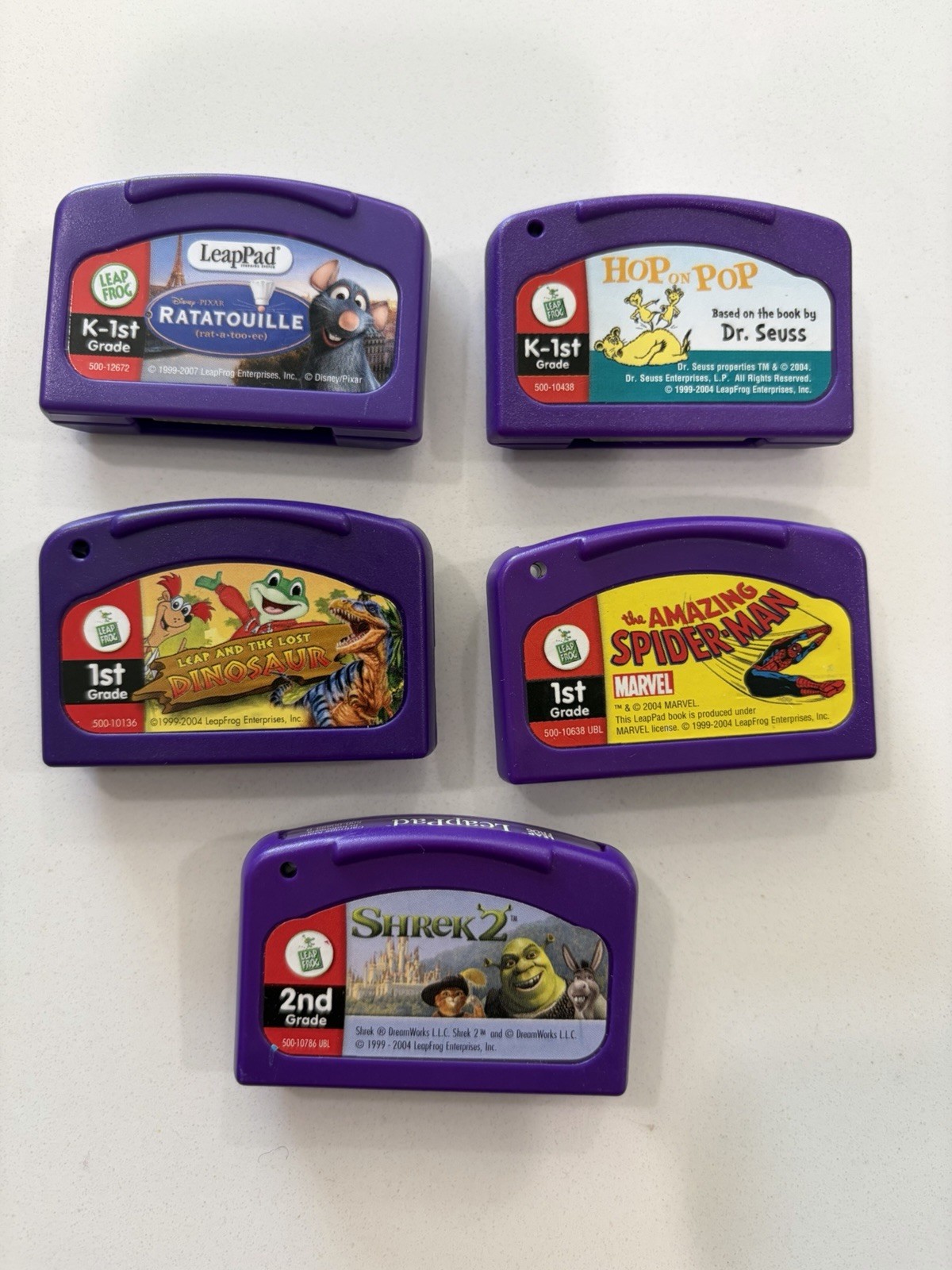 Lot Of 5 Games Cartridges- Leap Frog Leap Pad K-2nd Grade Shrek 2, Dr. Seuss +++