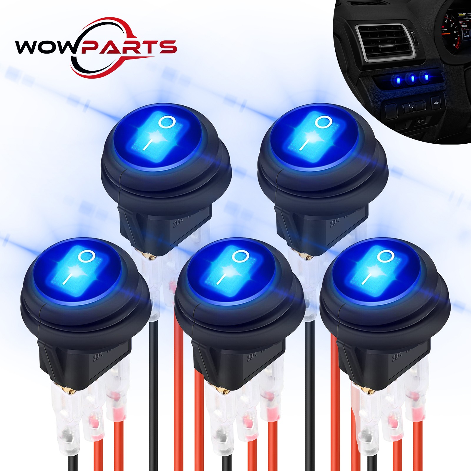 5Pcs Round Toggle Switch ON/OFF SPST Blue LED Light 12V Car Auto Boat Waterproof