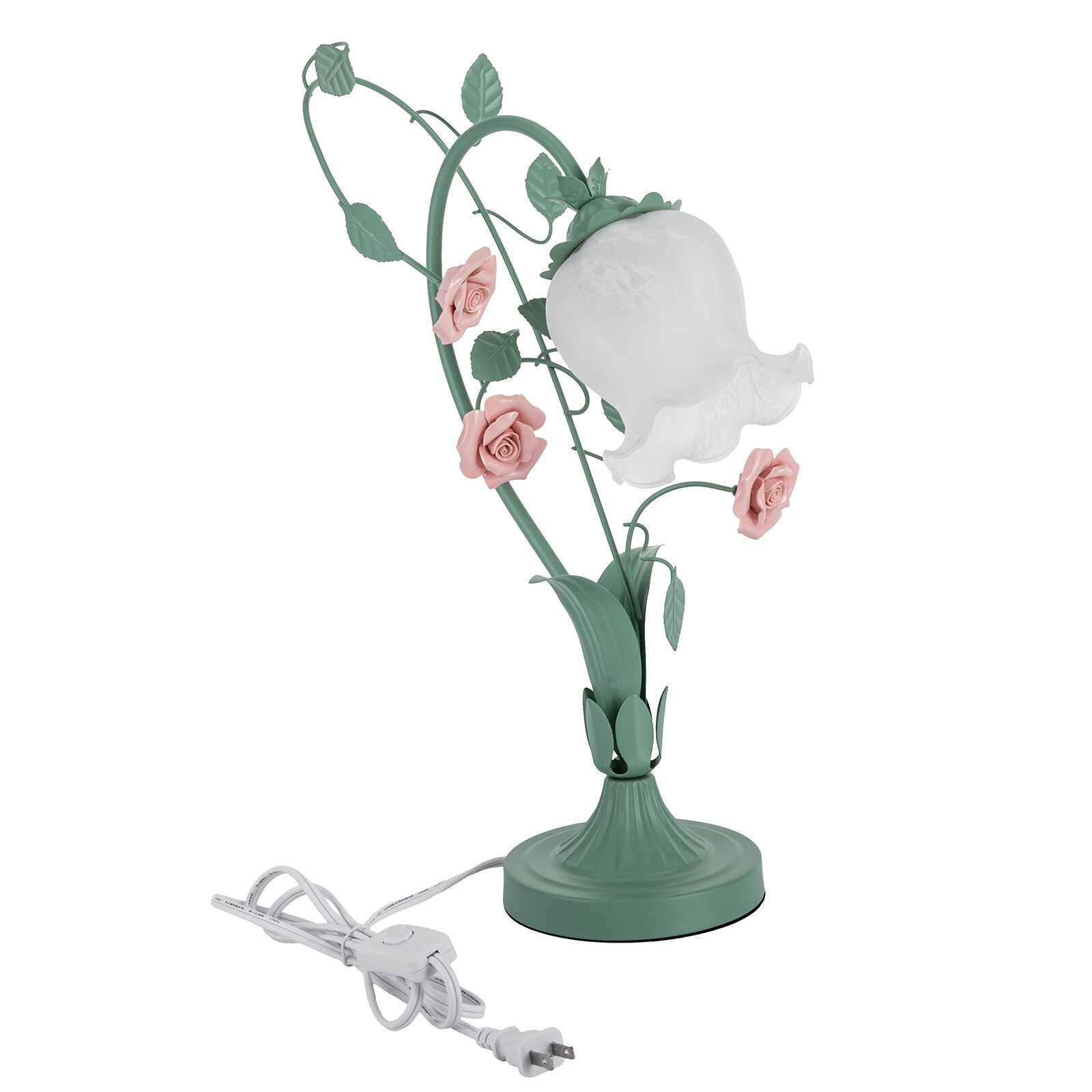 Flower Glass Table Lamp Desk Night Light Home Decor w/5.12" Wide Glass Lampshade