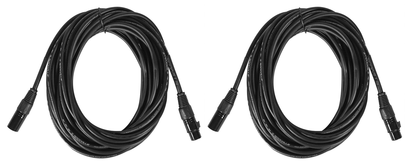 (2) Rockville RCXFM30E-B 30 Foot Female to Male XLR Mic Cables Black 100% Copper