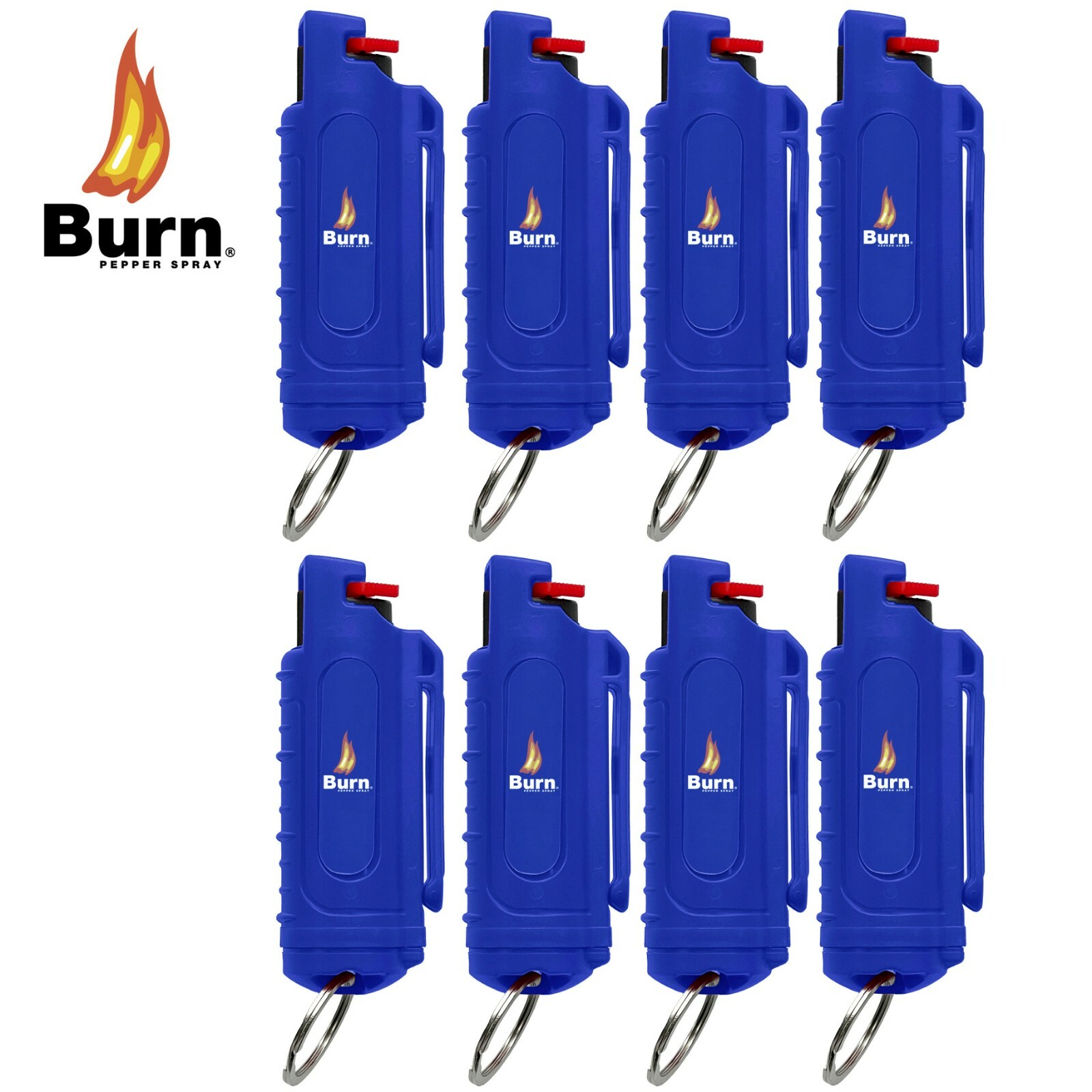 8 PACK BURN Pepper Spray 0.5oz Self Defense Keychain Security Case Molded Blue