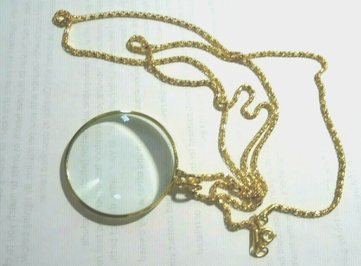 1-5X Magnifier Reading Magnifying Glass Lens Pendant Necklace-36'' gold color#06