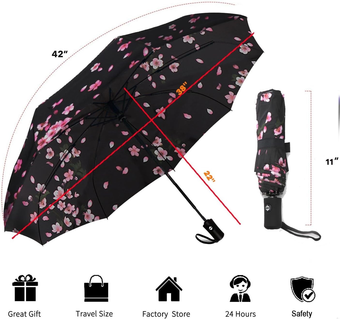 SIEPASA Sakura Compact Travel Umbrella Windproof Automatic Folding Lightweight
