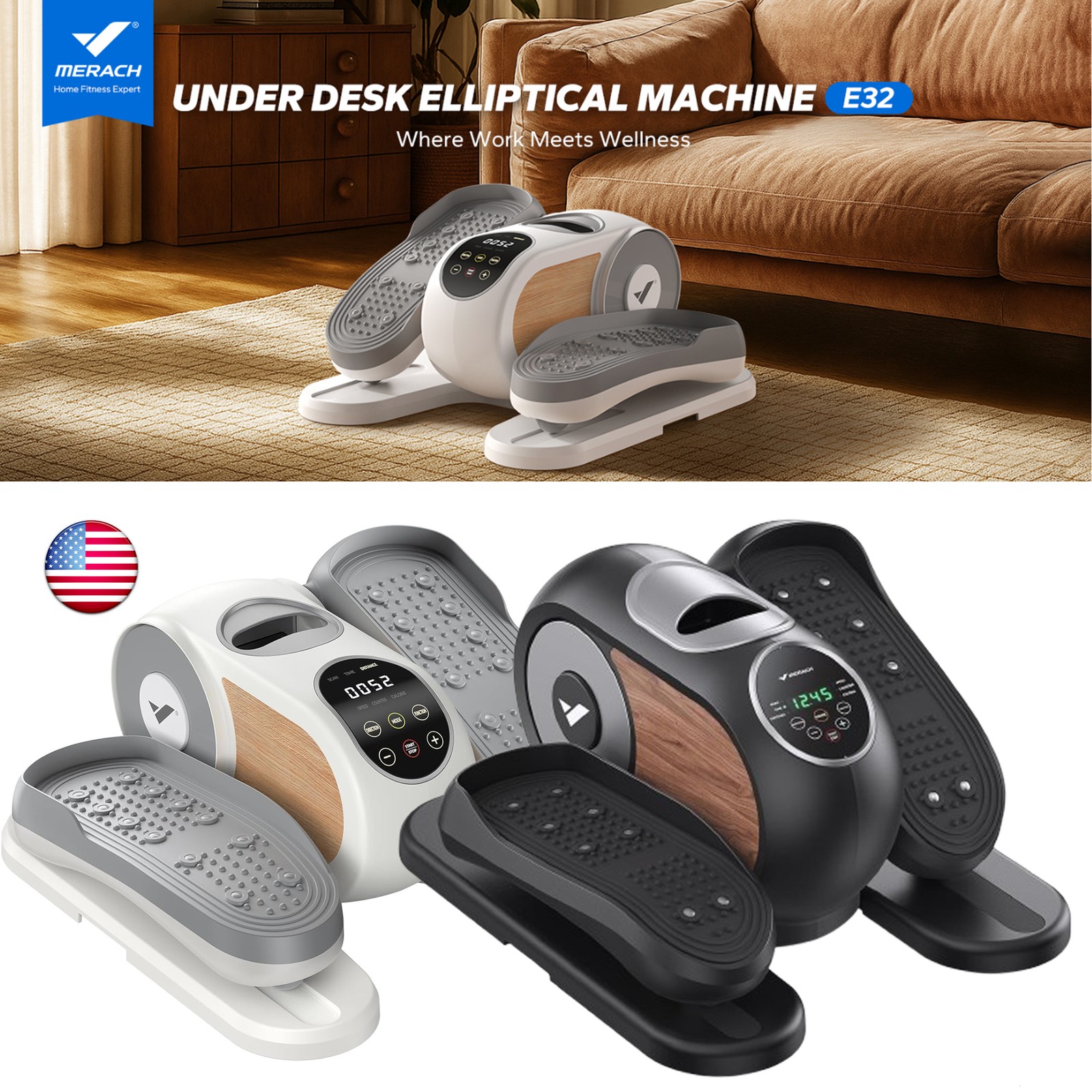 MERACH Quiet Under Desk Electric Elliptical Machine Leg Exerciser While Sitting