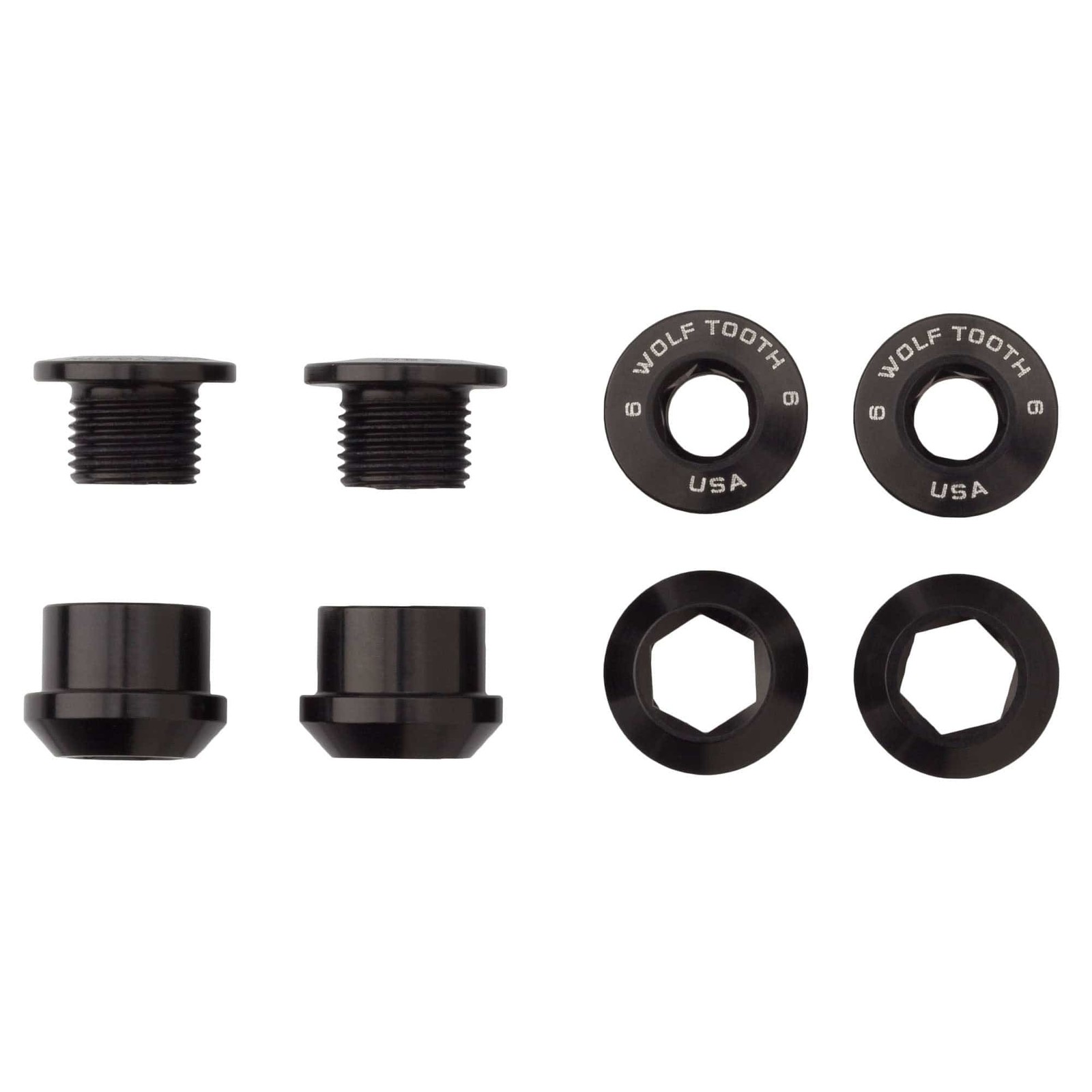 Wolf Tooth Set of 4 Chainring Bolts for 1x use, Dual Hex Fittings, Black