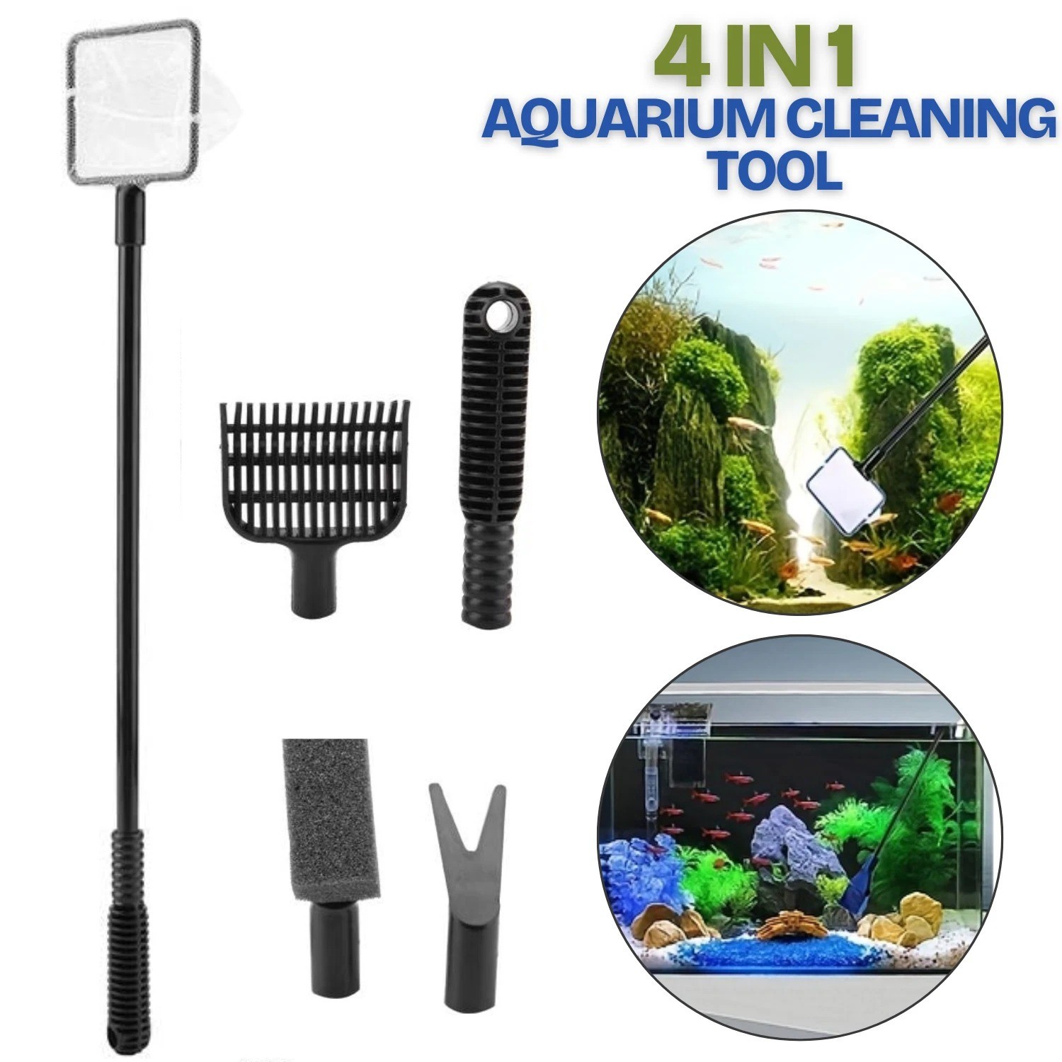 4 In 1 Aquarium Cleaning Kit Tool Fish Tank Algae Scraper Gravel Brush Cleaner