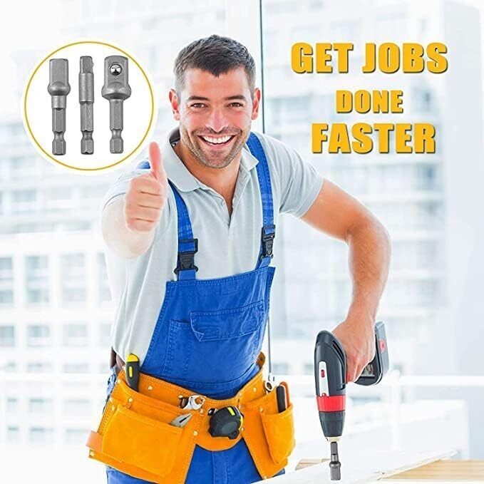 Impact Grade Socket Adapter/Extension Set Turns Power Drill Into High Speed N...