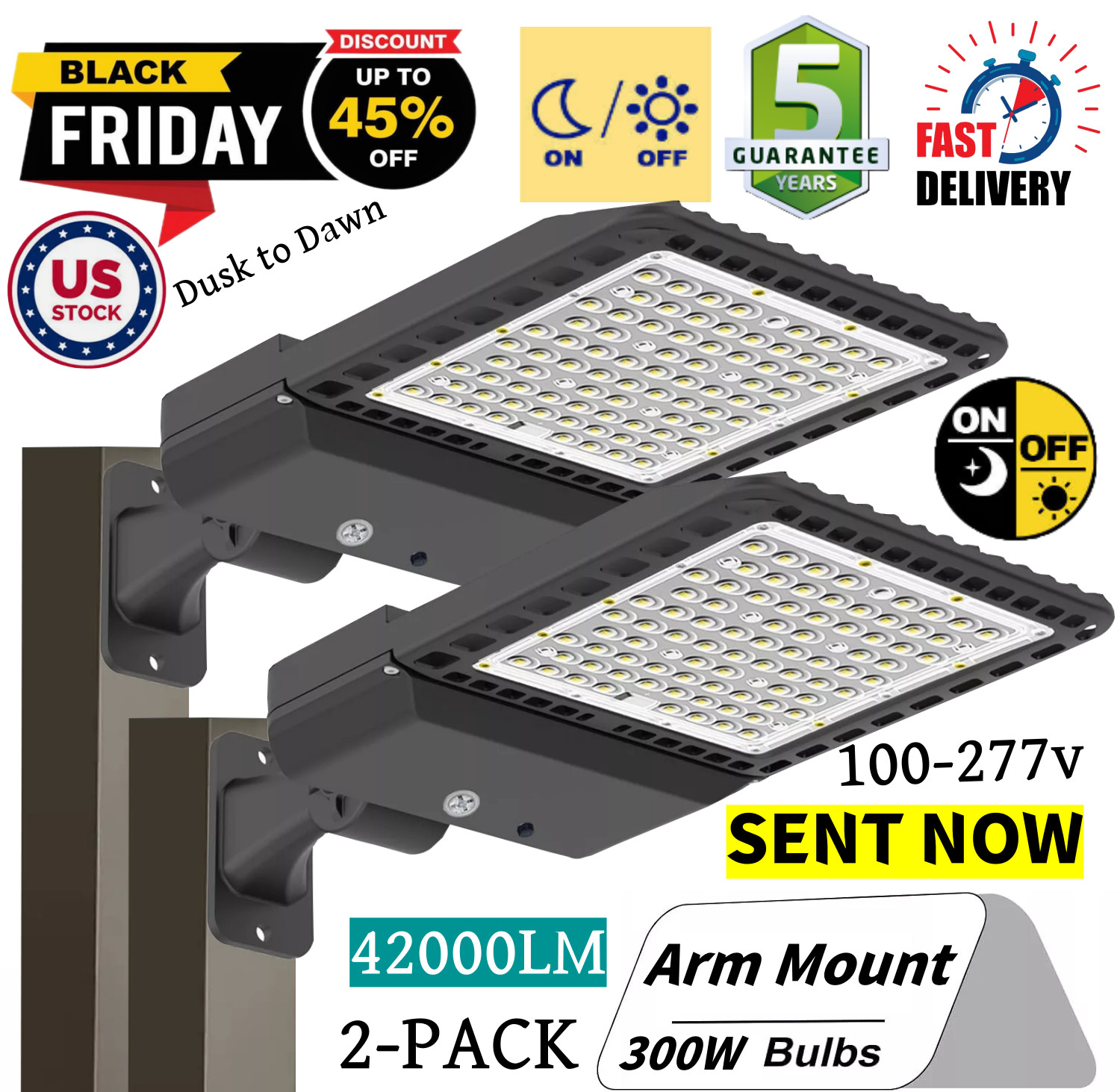 LED Parking Lot Light, 2 Pack 300W LED Shoebox Light with Dusk to Dawn Photocell