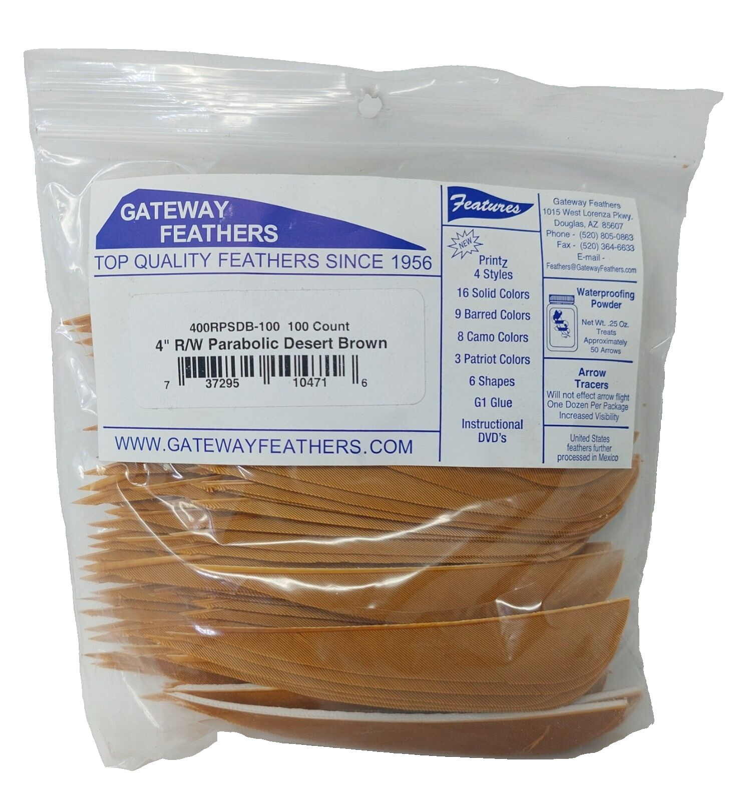 100 Pack Gateway Feathers 4" Right Wing: Parabolic Desert Brown 400RPSDB-100