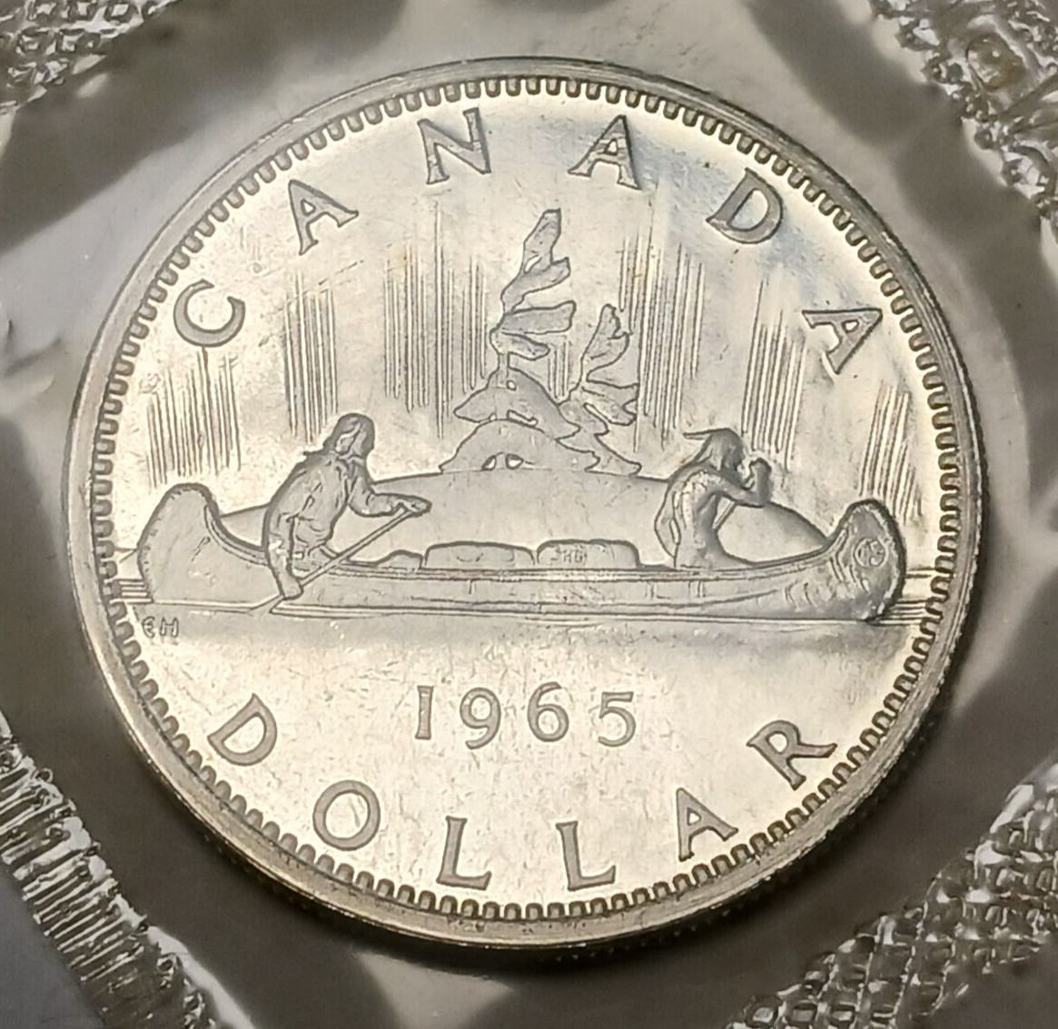 1965 Canada Prooflike Silver Dollar - Elizabeth II - Voyageur $1 - 80% Silver
