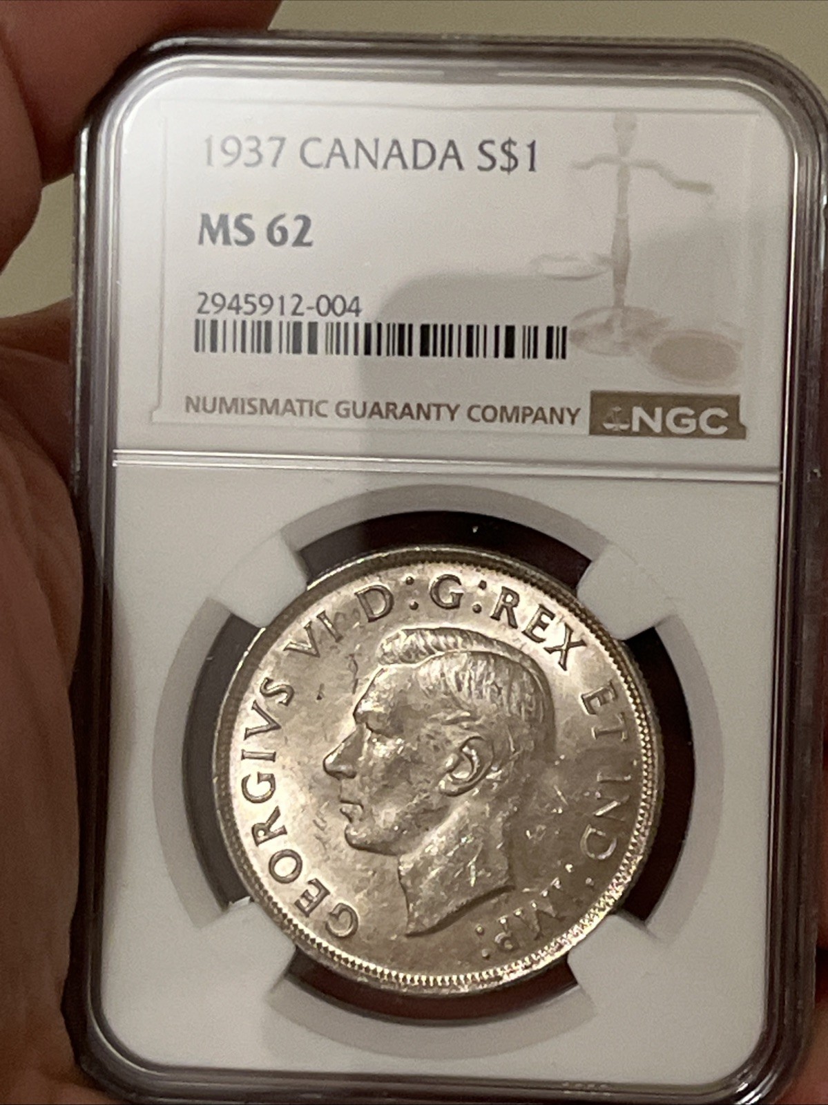 1937 Canada Silver Dollar $1 George VI Uncirculated NGC MS62