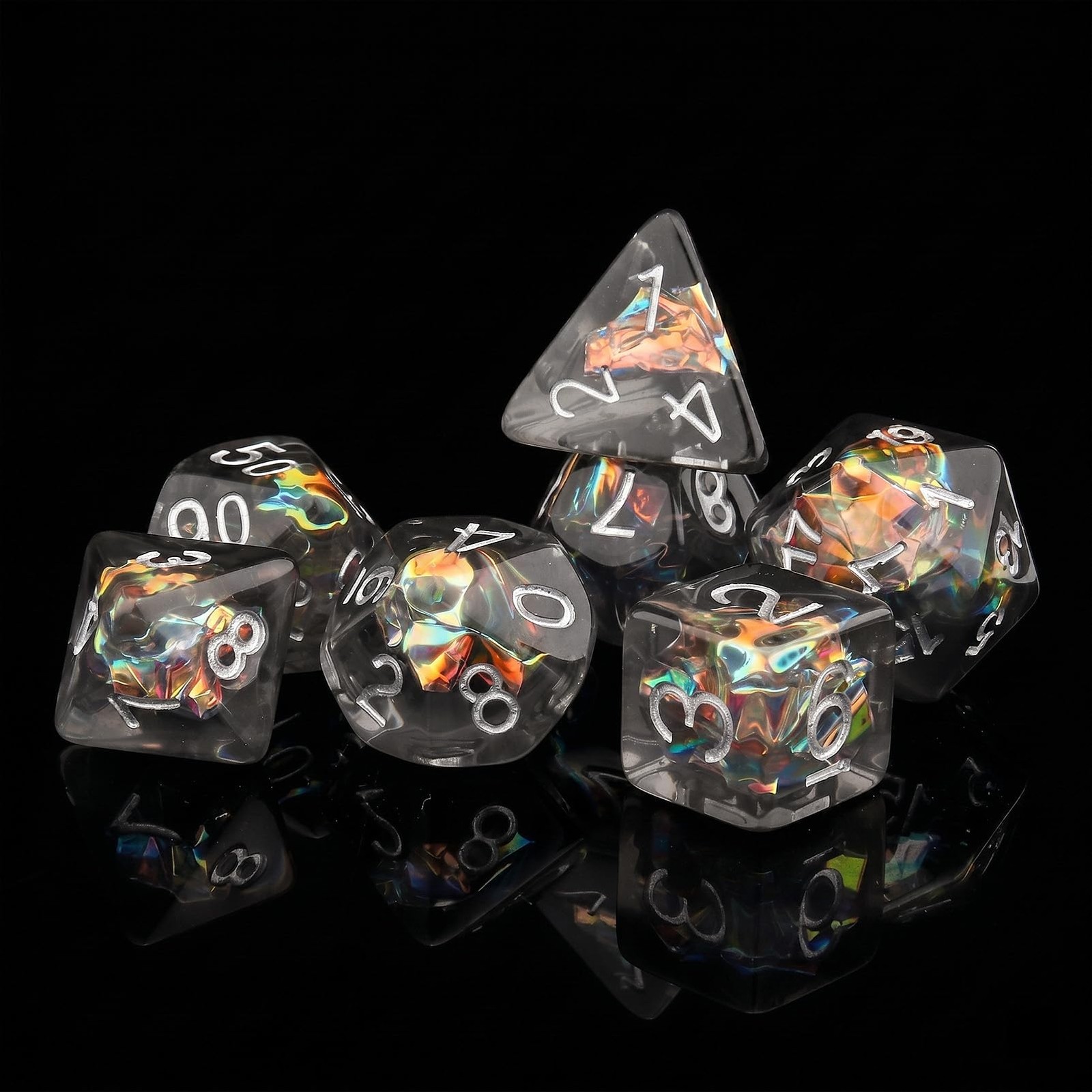 Haxtec DND Dice Set 7PCS Polyhedral D&D for Black Gold Silver