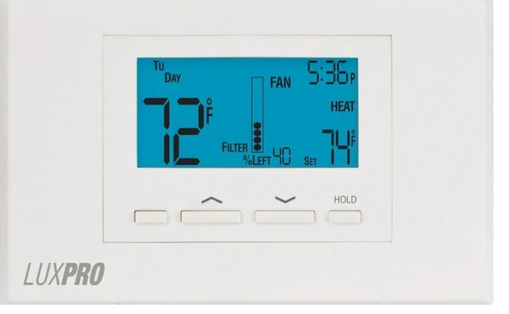 LuxPro P621U Thermostat for Heat & AC and Heat Pumps 2 Stages Heat 1 Stage Cool
