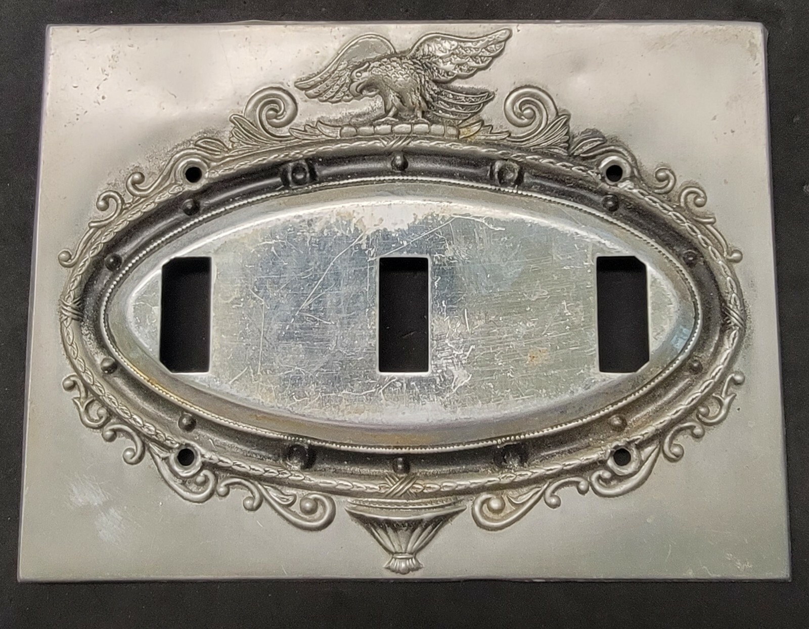 VINTAGE AMERICAN EAGLE THREE LIGHT SWITCH COVER EARLY ALUMINUM /HARLEY DAVIDSON